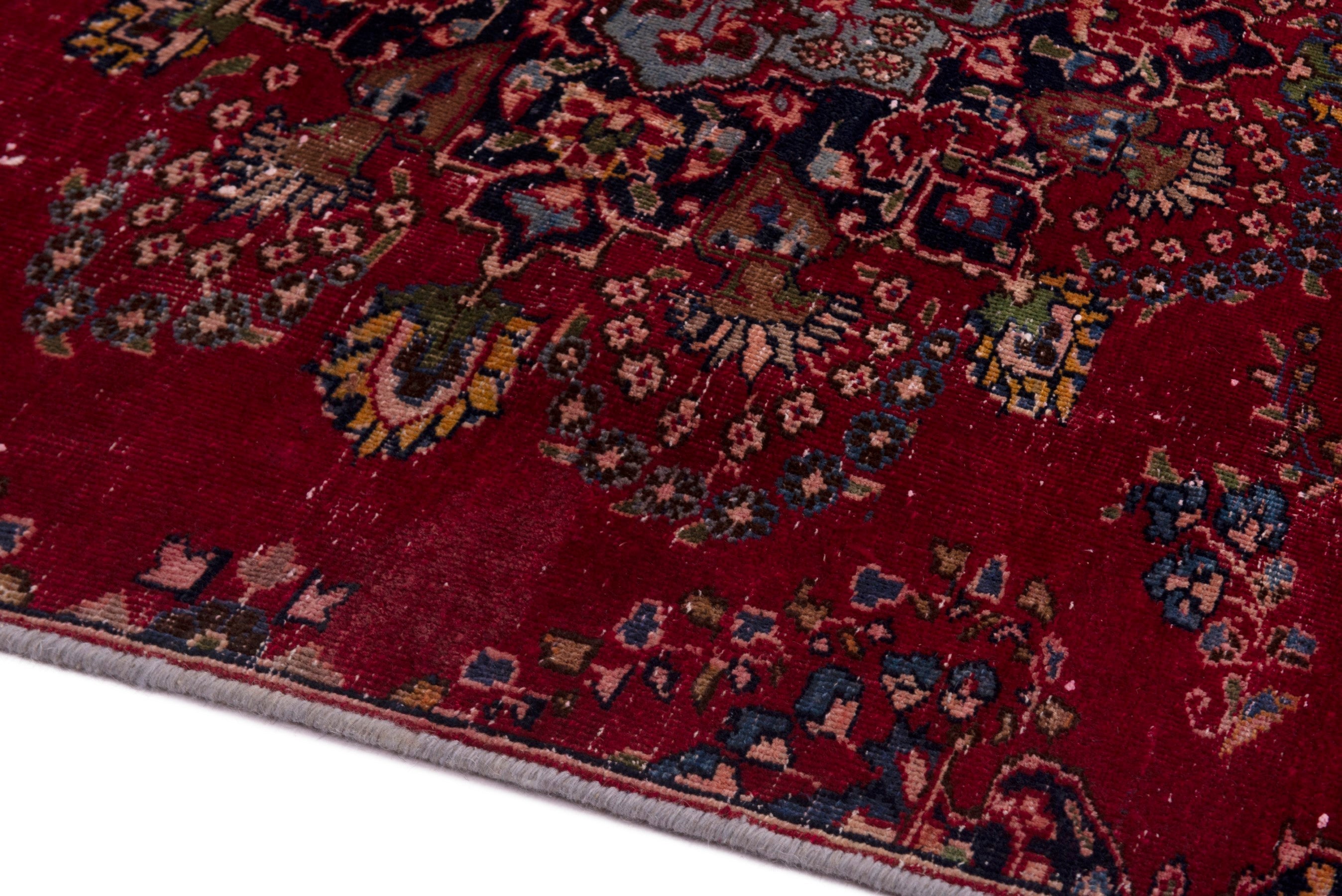 Persian Sabzevar area rug in deep red and navy, view 8 of 19