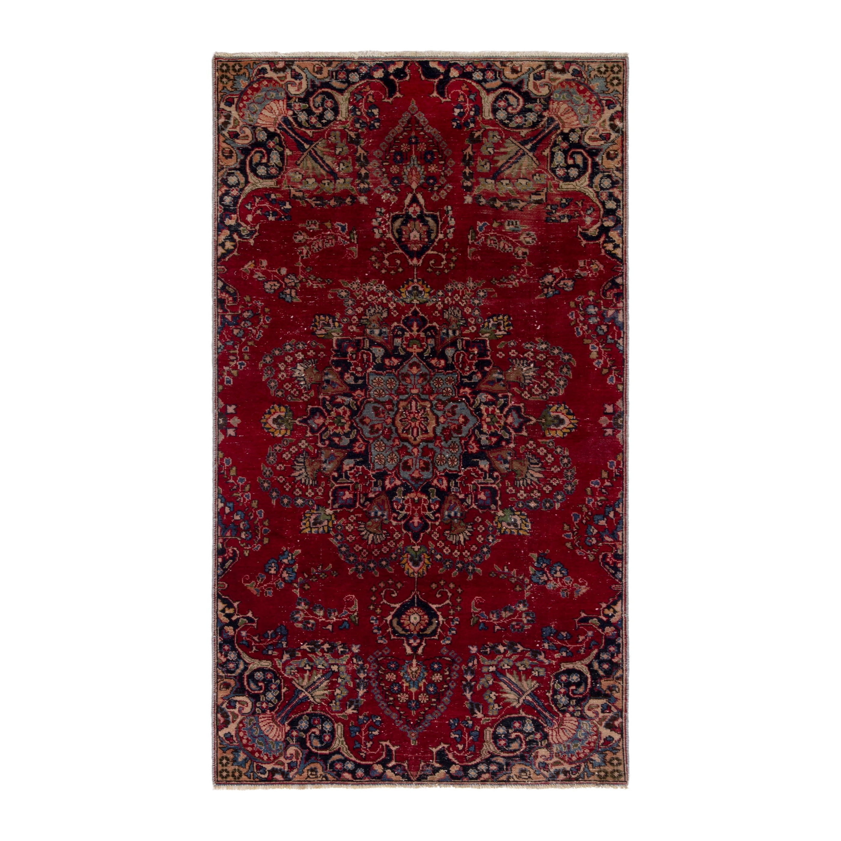 Persian Sabzevar area rug in deep red and navy, 4' x 7'3"