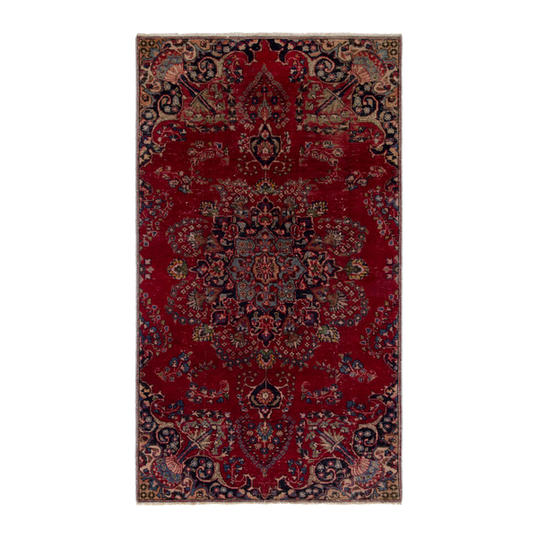 Persian Sabzevar area rug in deep red and navy, 4' x 7'3"