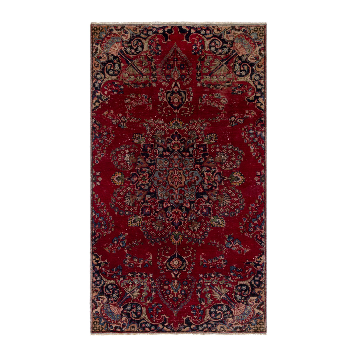 Persian Sabzevar area rug in deep red and navy, 4' x 7'3"