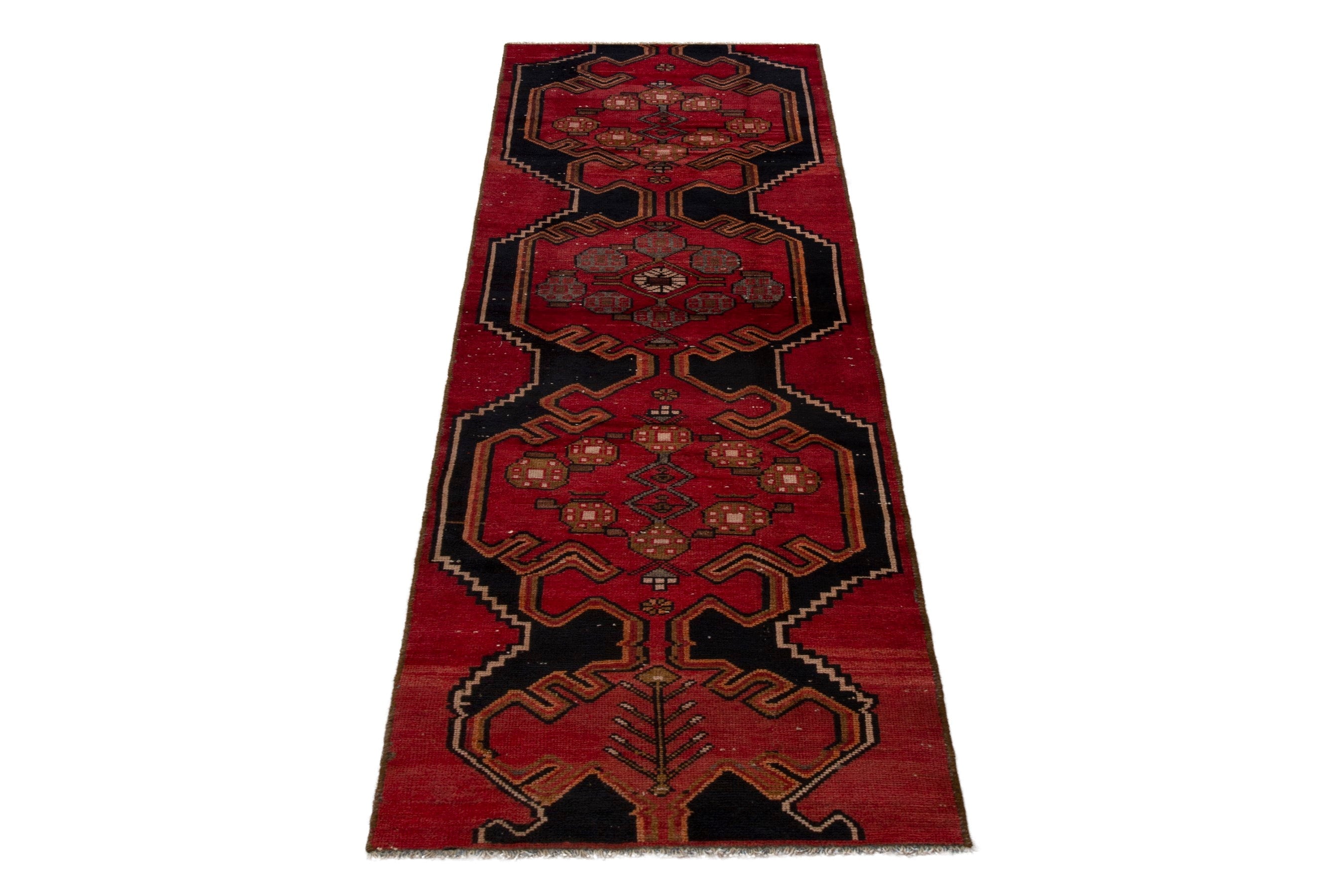 Persian Saveh runner rug in deep red and dark blue, view 2 of 18