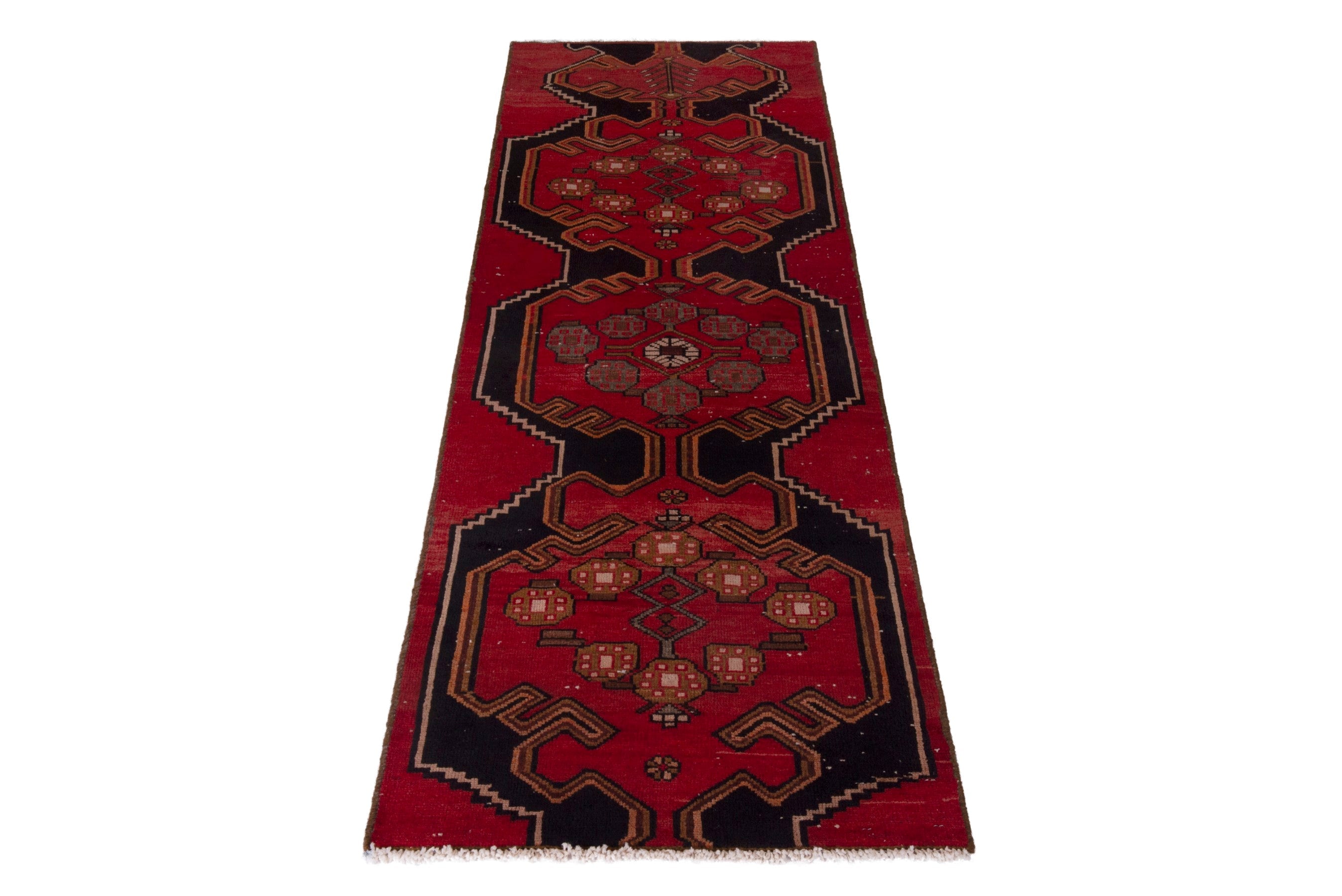 Persian Saveh runner rug in deep red and dark blue, view 3 of 18