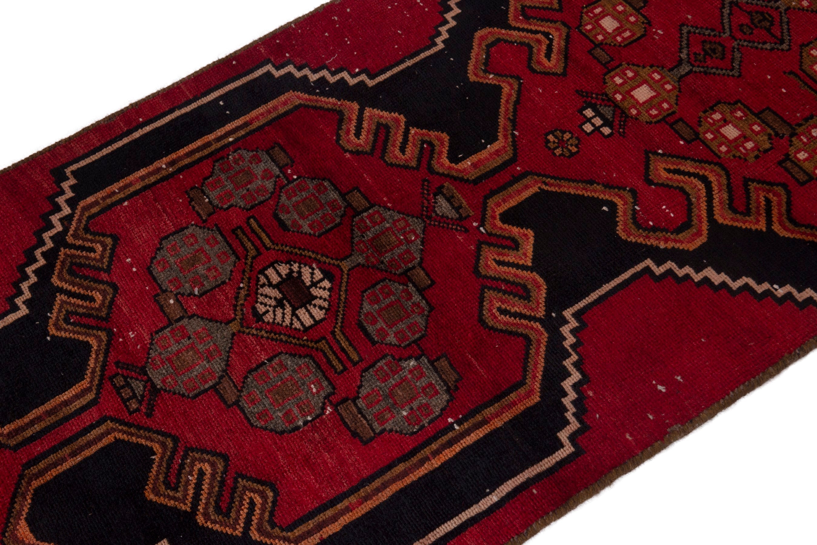 Persian Saveh runner rug in deep red and dark blue, view 4 of 18