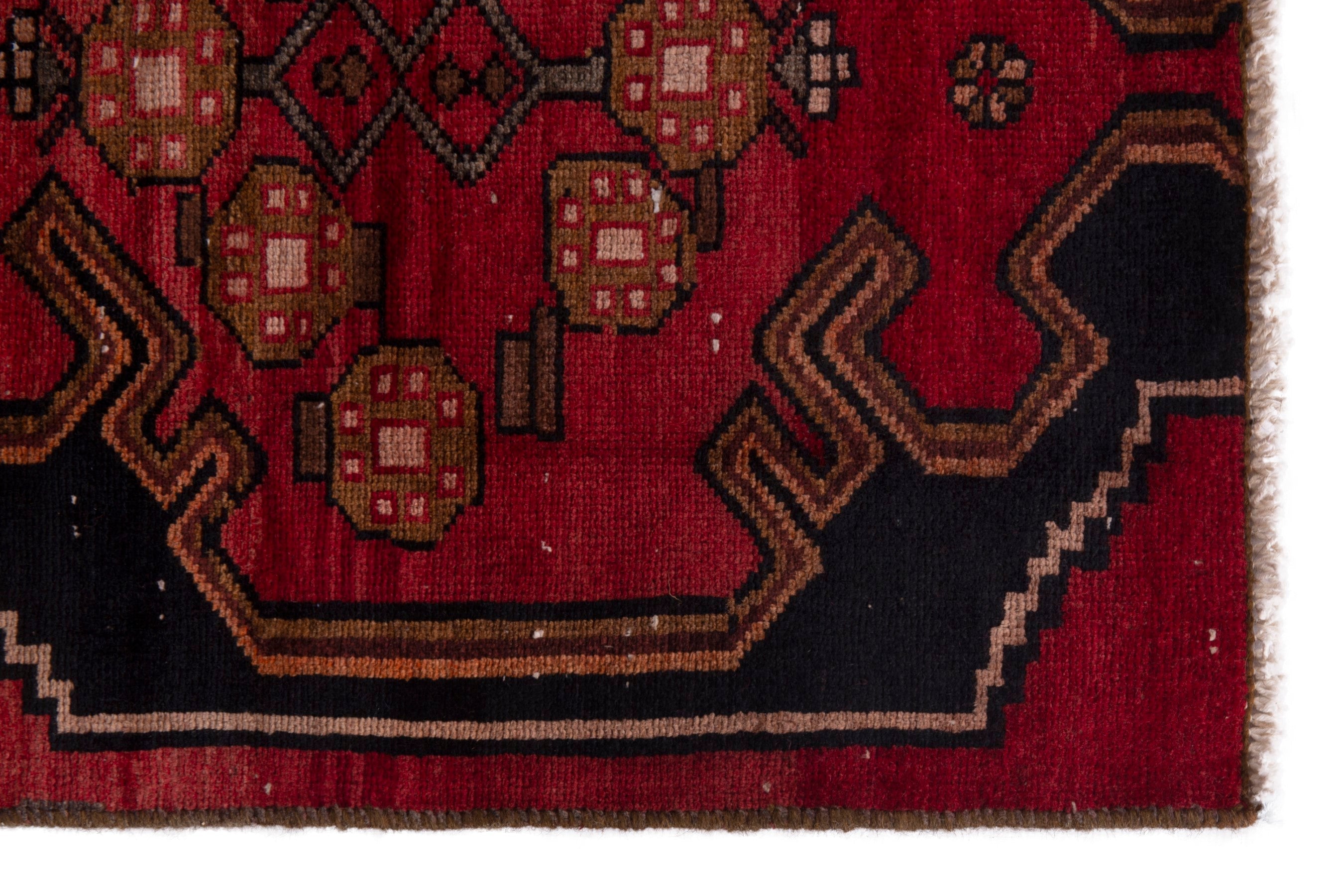 Persian Saveh runner rug in deep red and dark blue, view 5 of 18