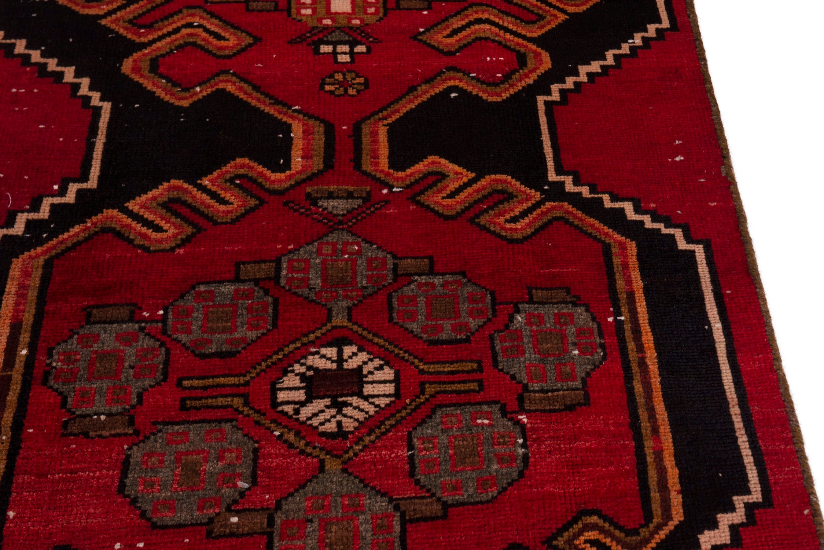 Persian Saveh runner rug in deep red and dark blue, view 7 of 18