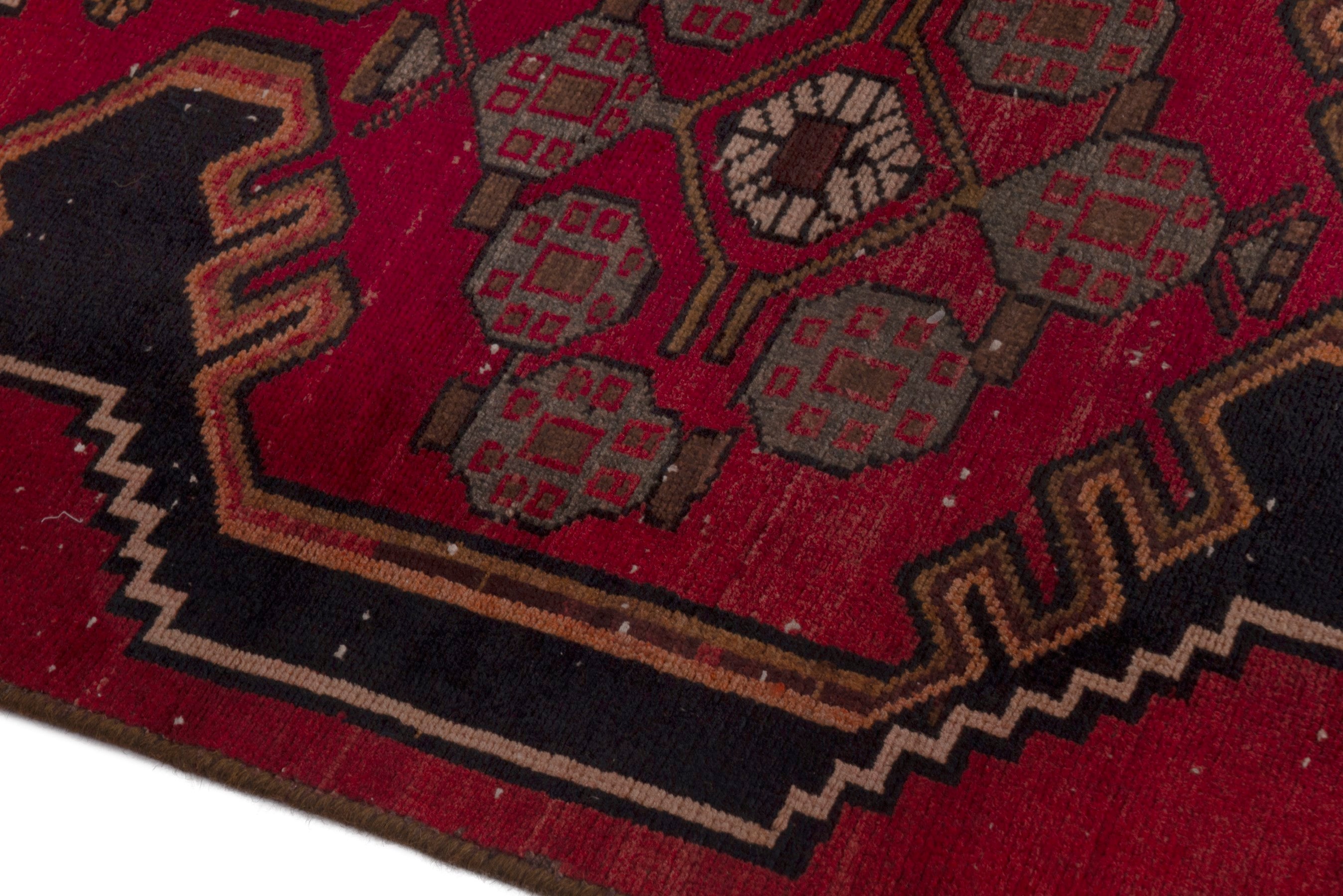 Persian Saveh runner rug in deep red and dark blue, view 8 of 18