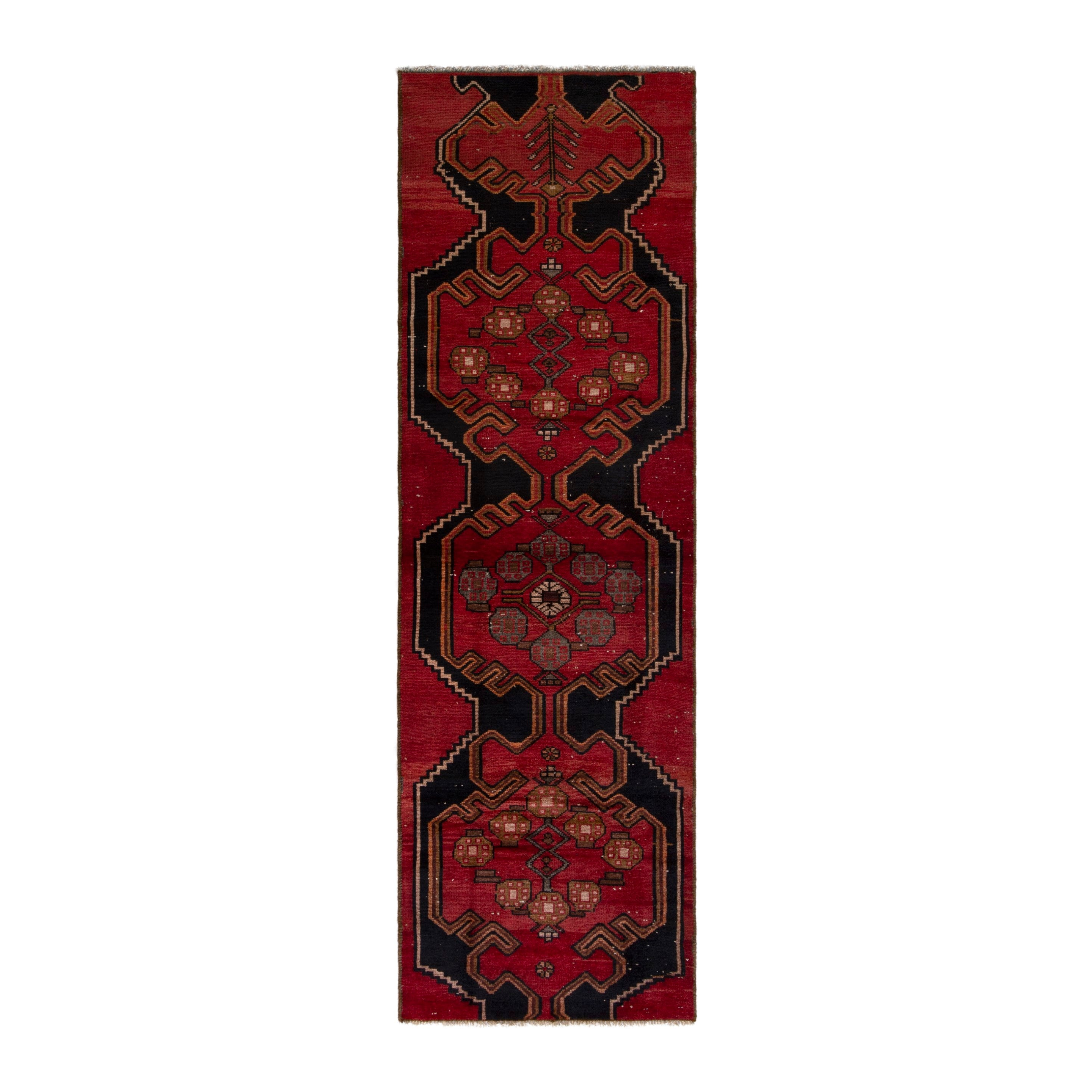 Persian Saveh runner rug in deep red and dark blue, 2'4" x 7'7"
