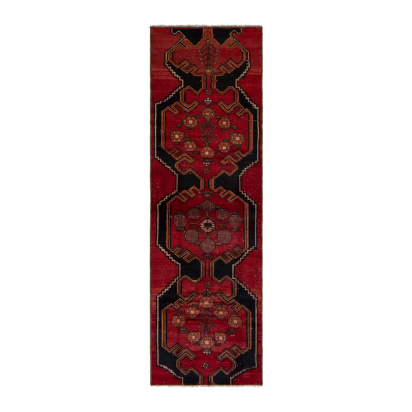 Persian Saveh runner rug in deep red and dark blue, 2'4" x 7'7"