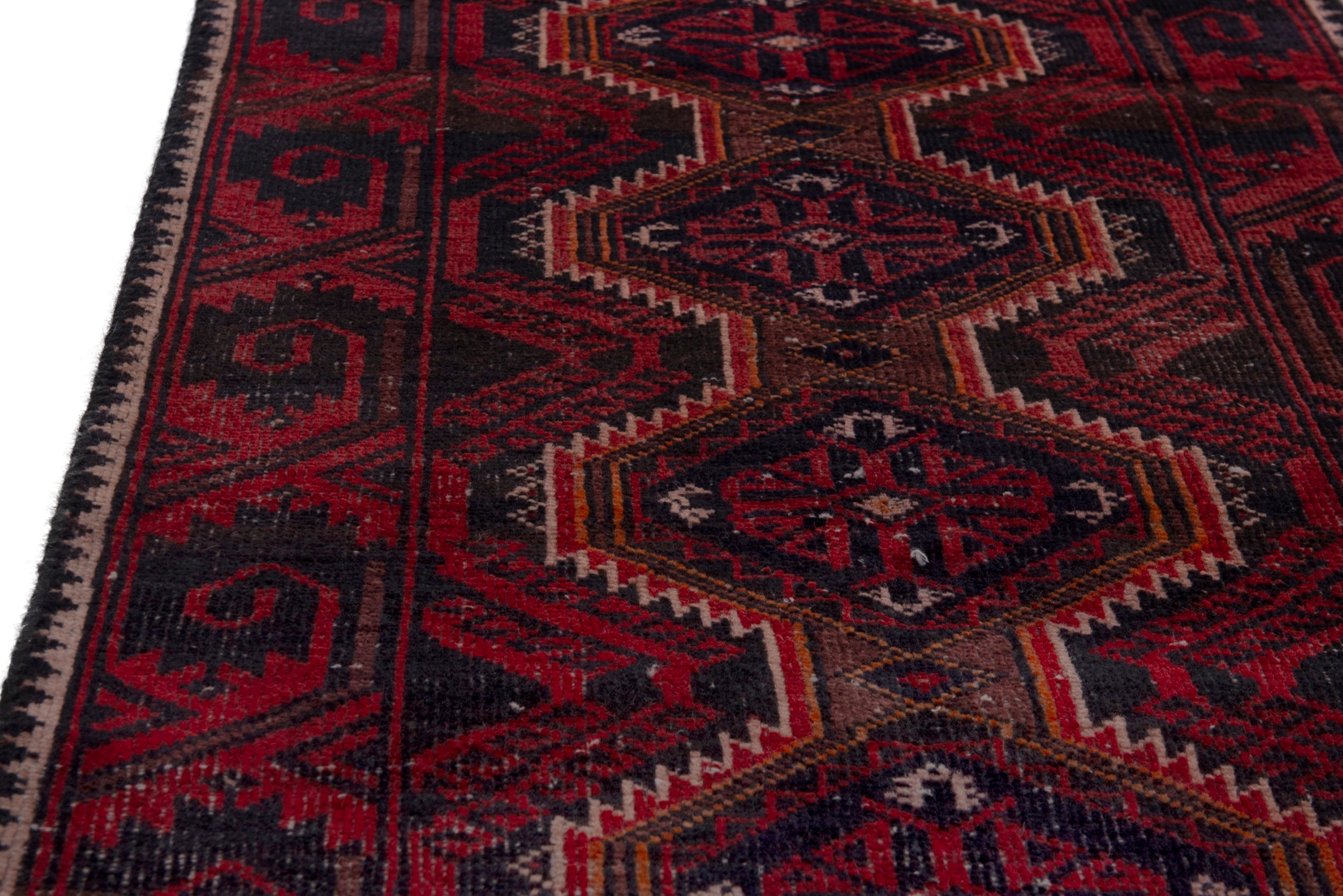 Persian Baluch runner rug in burgundy and deep red, view 10 of 18