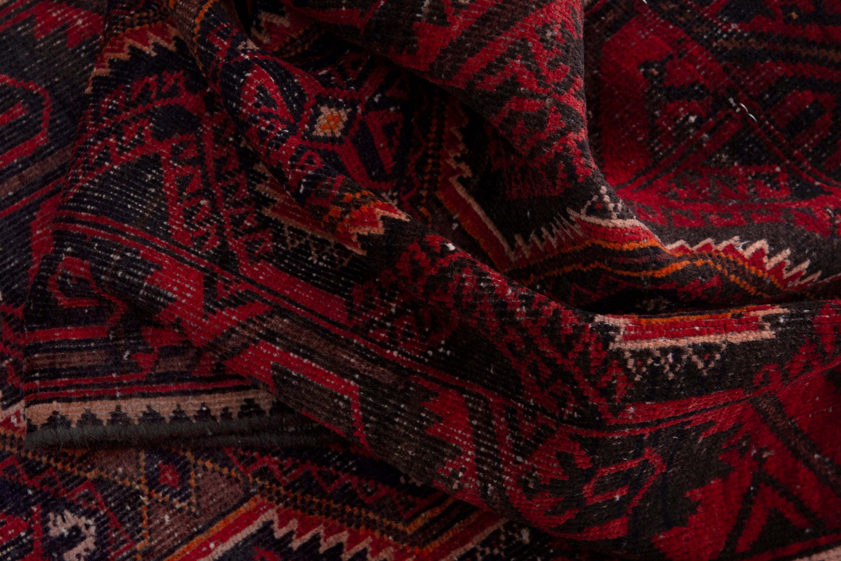 Persian Baluch runner rug in burgundy and deep red, view 16 of 18