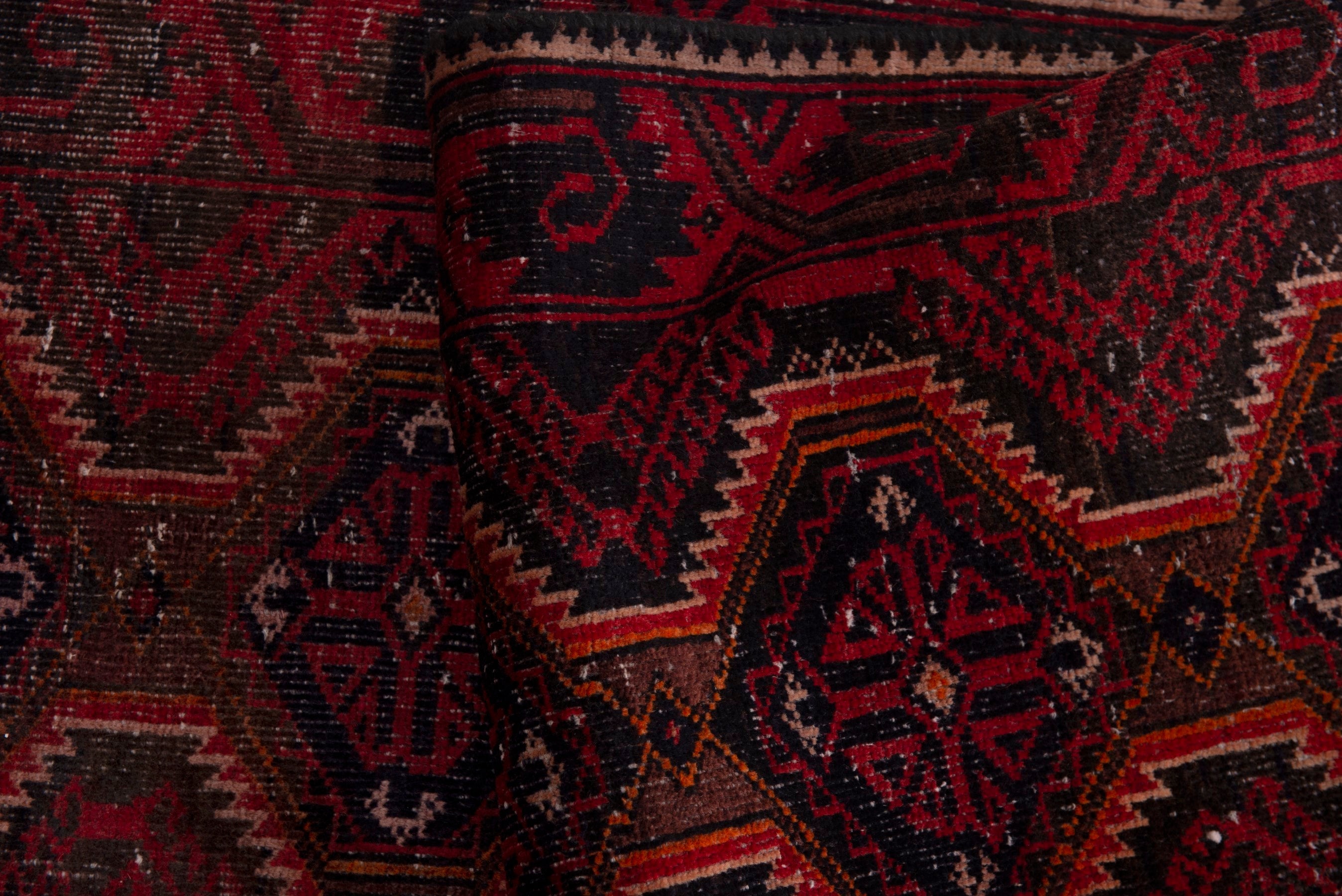Persian Baluch runner rug in burgundy and deep red, view 17 of 18