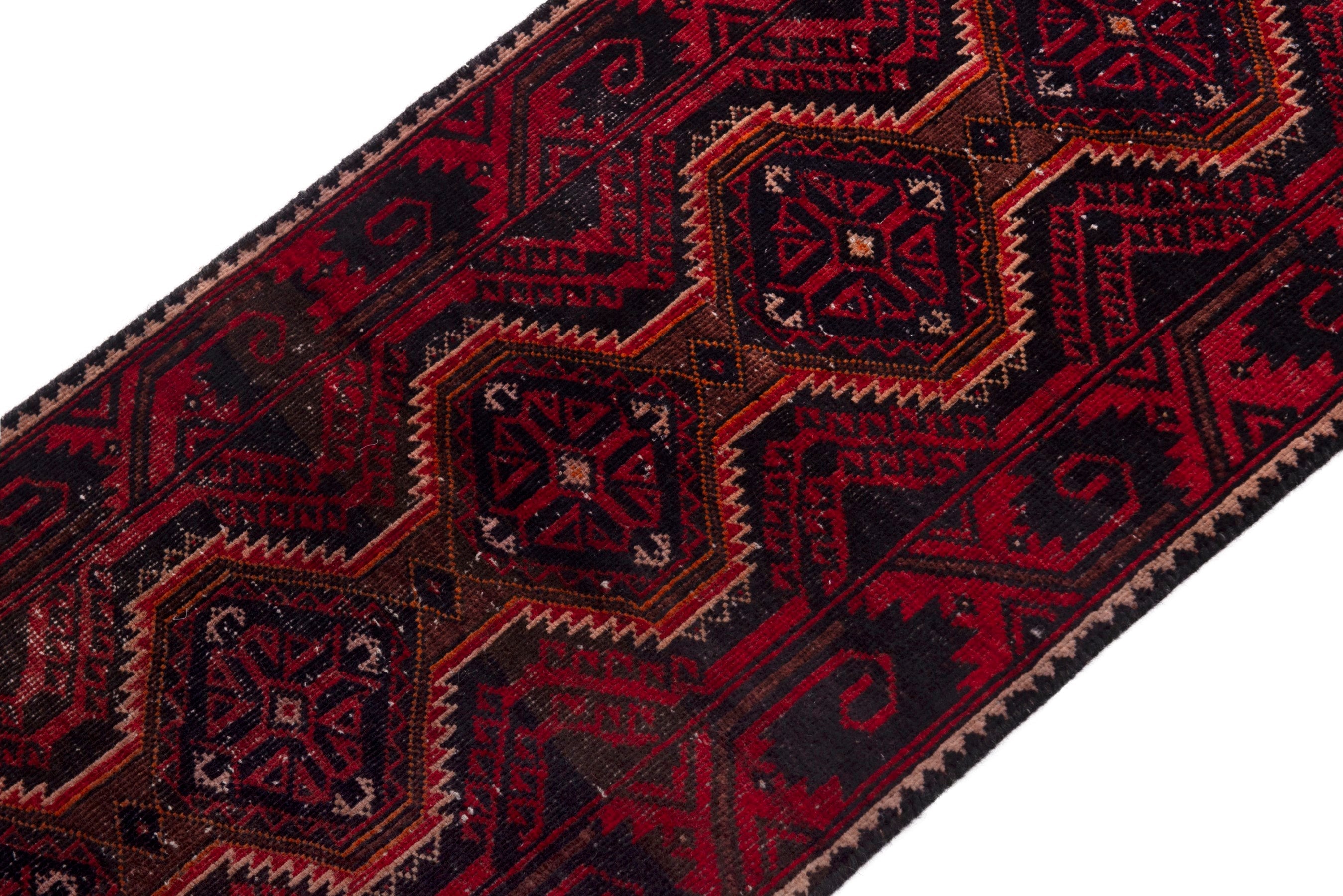 Persian Baluch runner rug in burgundy and deep red, view 4 of 18