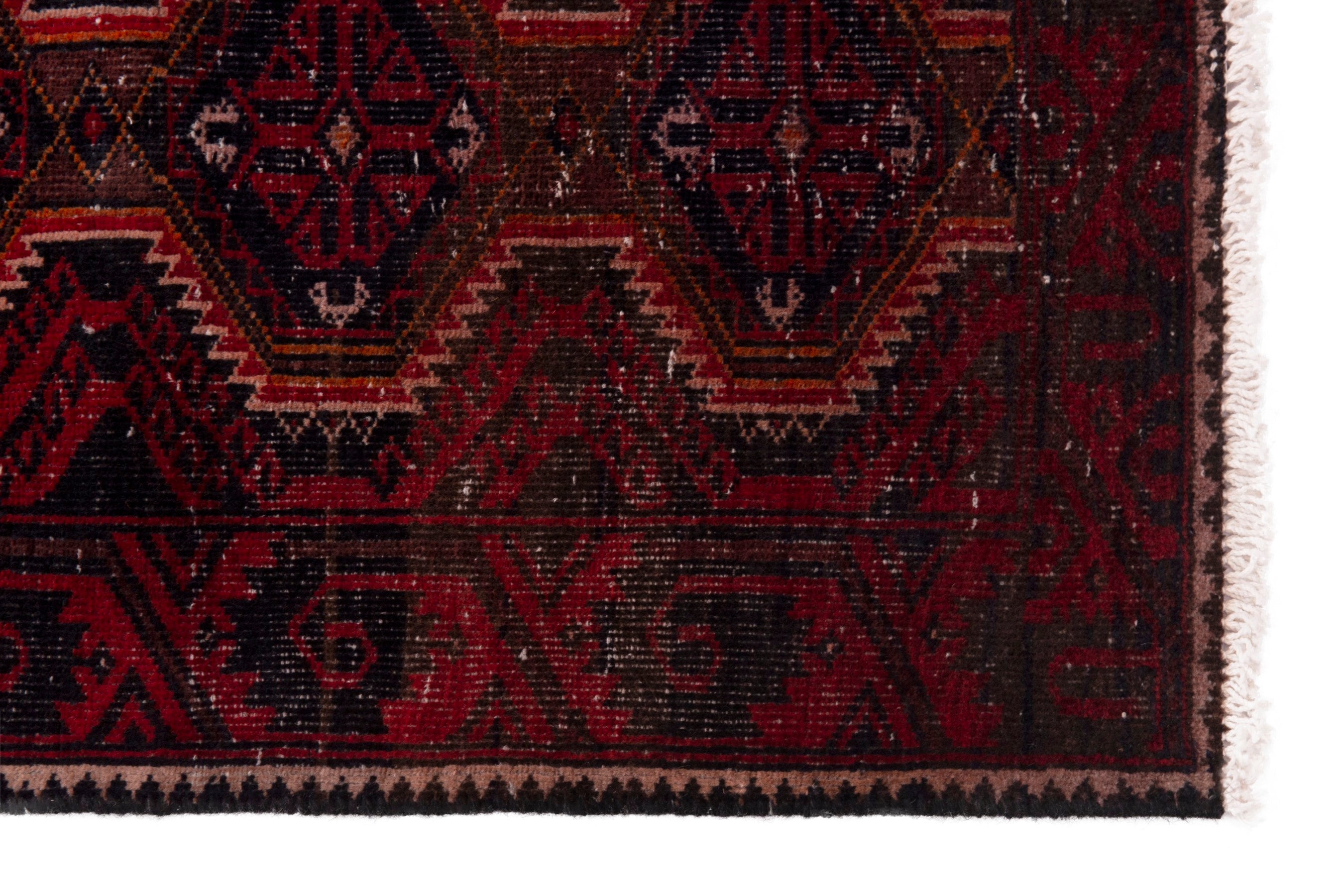 Persian Baluch runner rug in burgundy and deep red, view 5 of 18