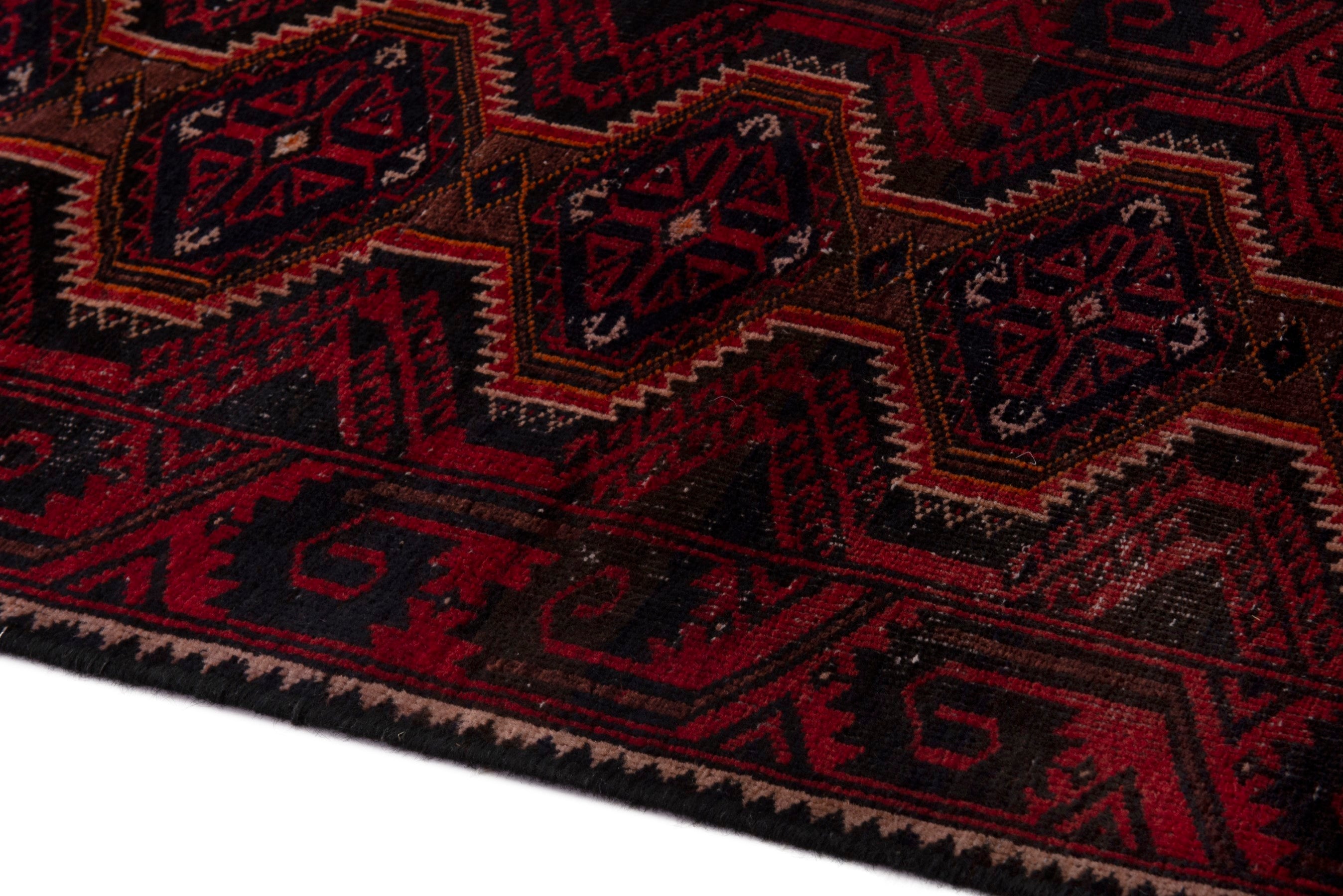 Persian Baluch runner rug in burgundy and deep red, view 8 of 18