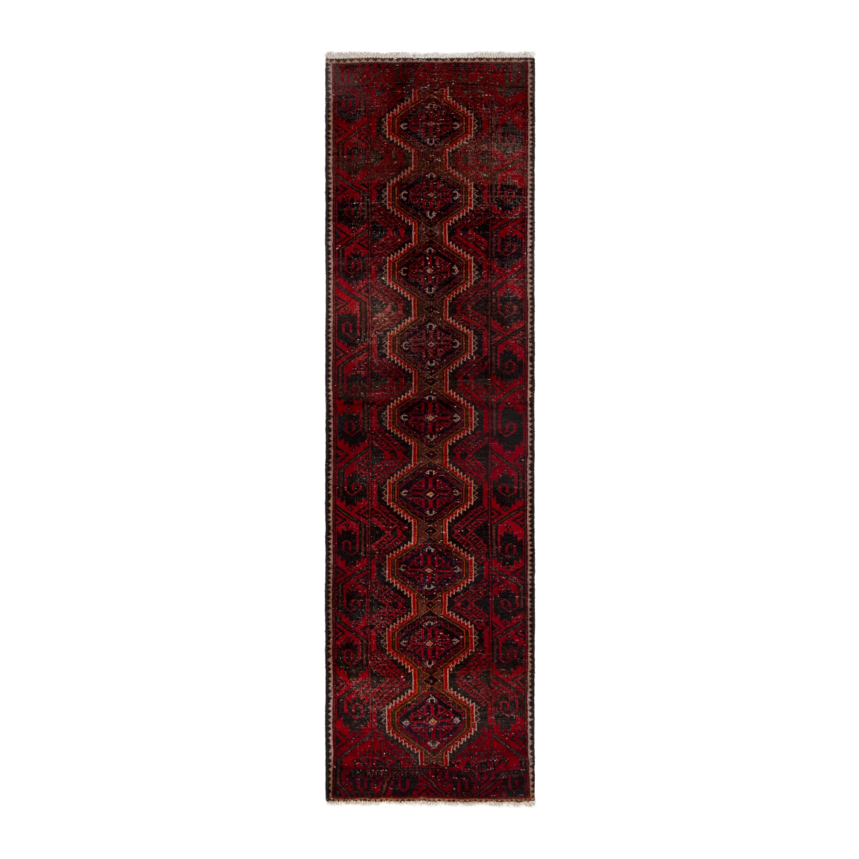 Persian Baluch runner rug in burgundy and deep red, 1'11" x 7'1"