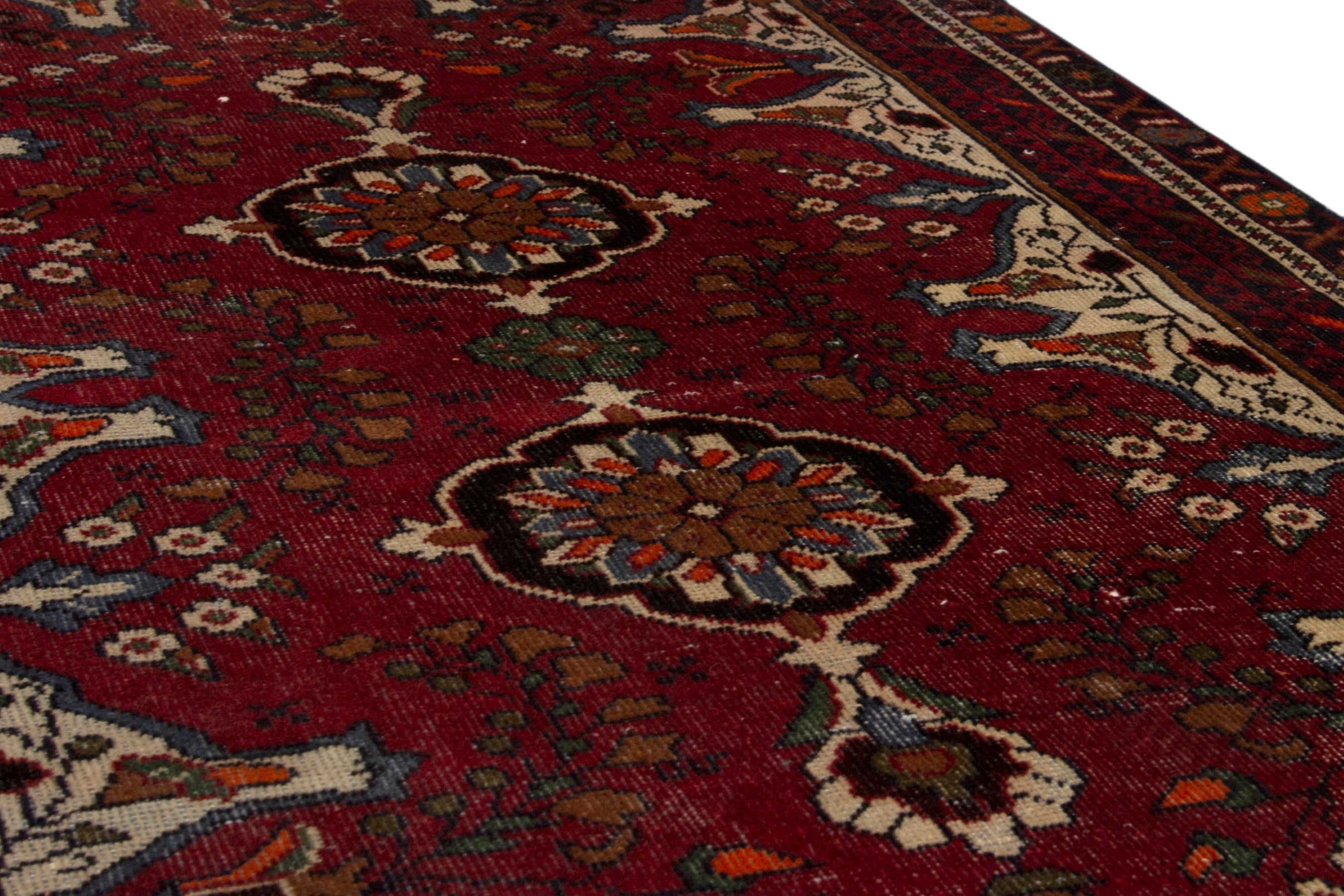 Persian Baluch accent rug in deep red and cream, view 10 of 18