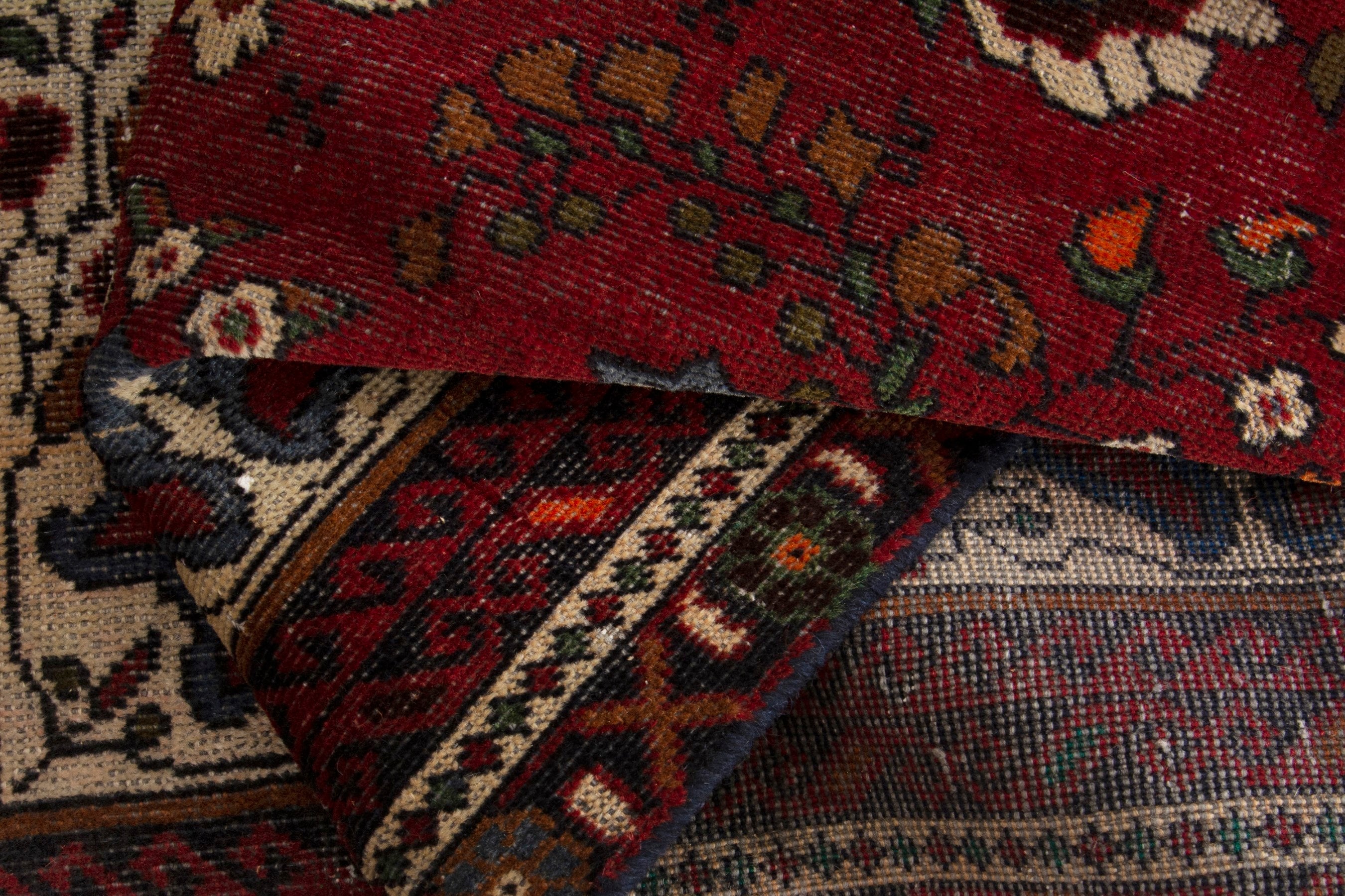 Persian Baluch accent rug in deep red and cream, view 15 of 18