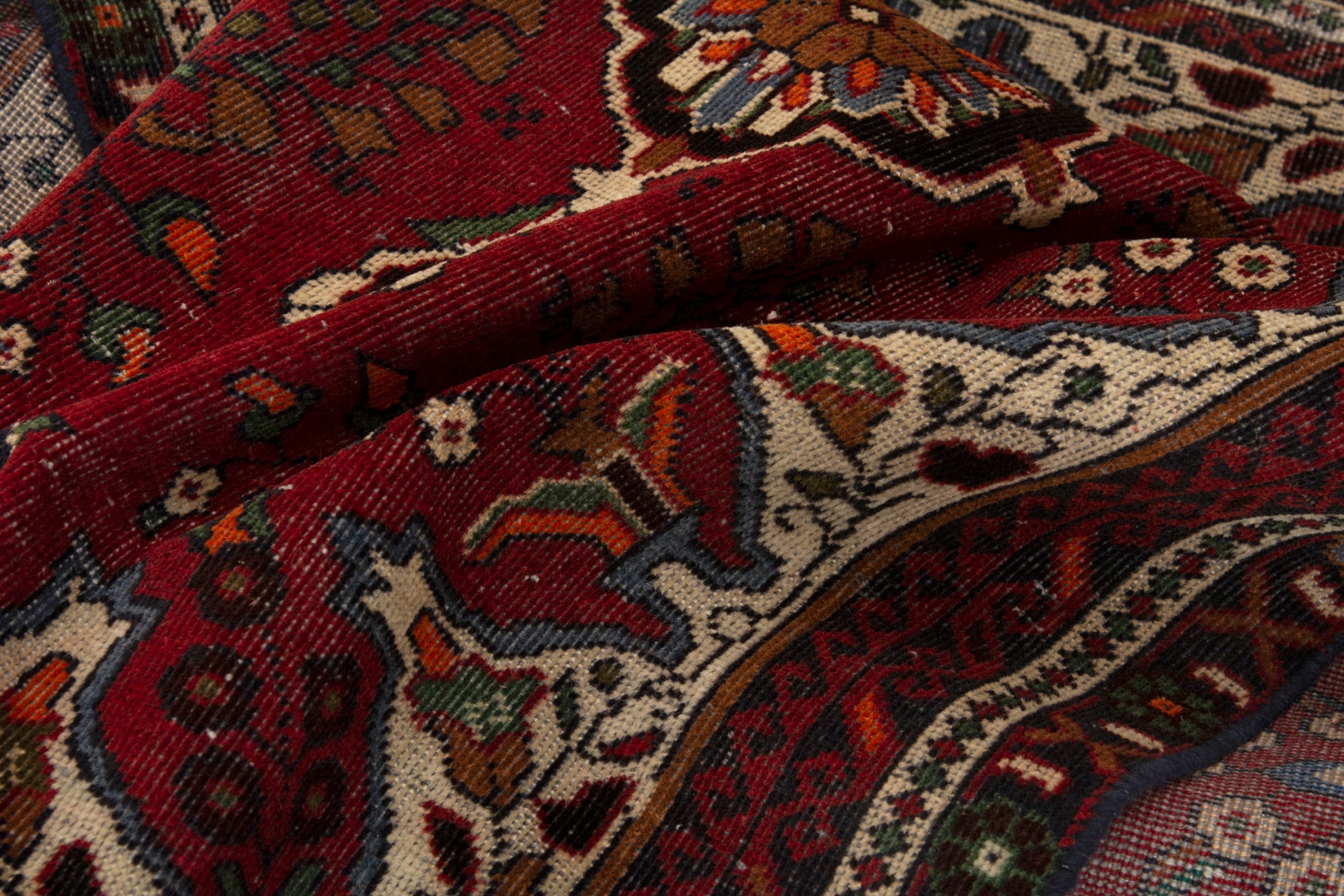 Persian Baluch accent rug in deep red and cream, view 16 of 18