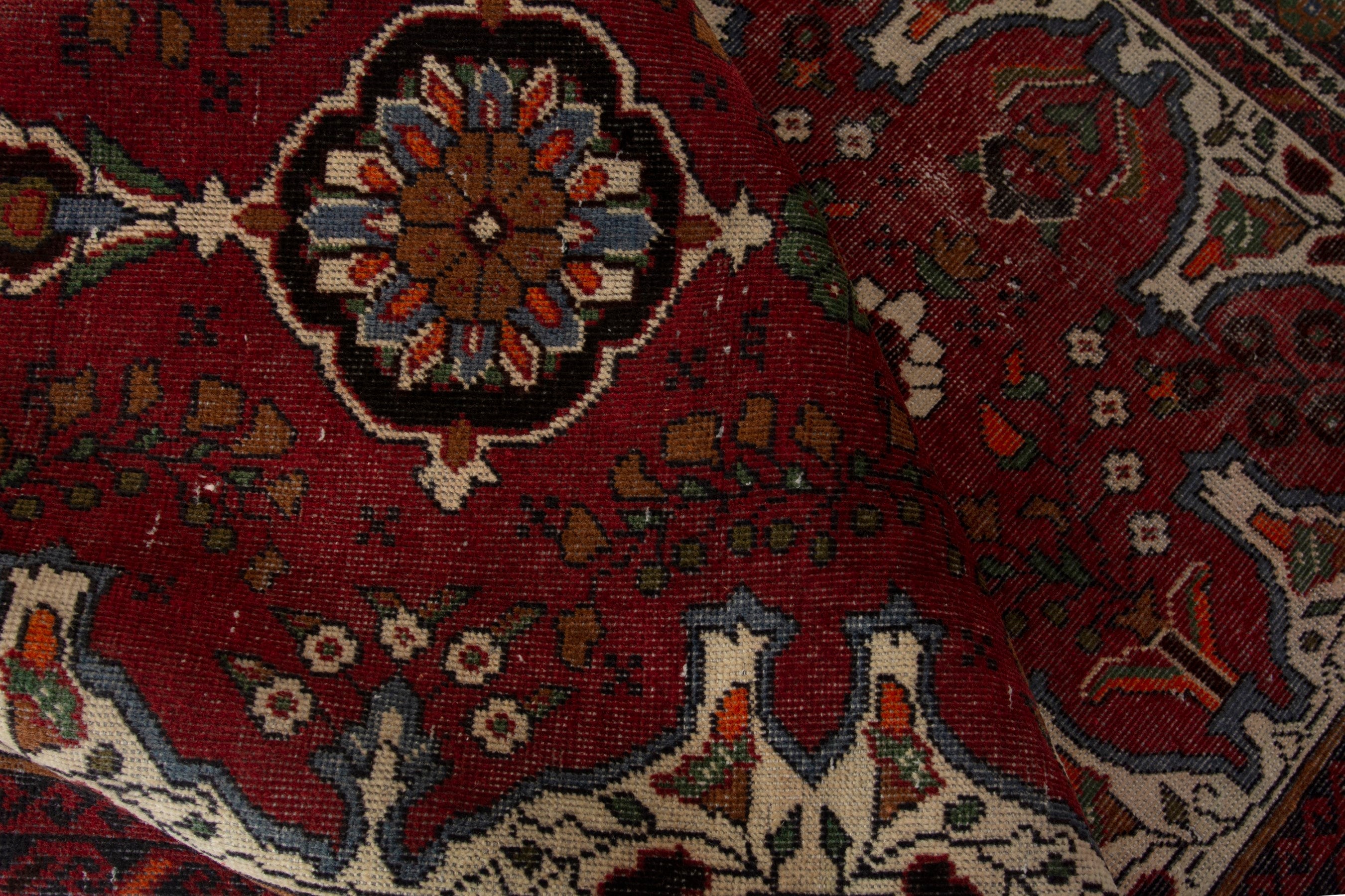 Persian Baluch accent rug in deep red and cream, view 17 of 18