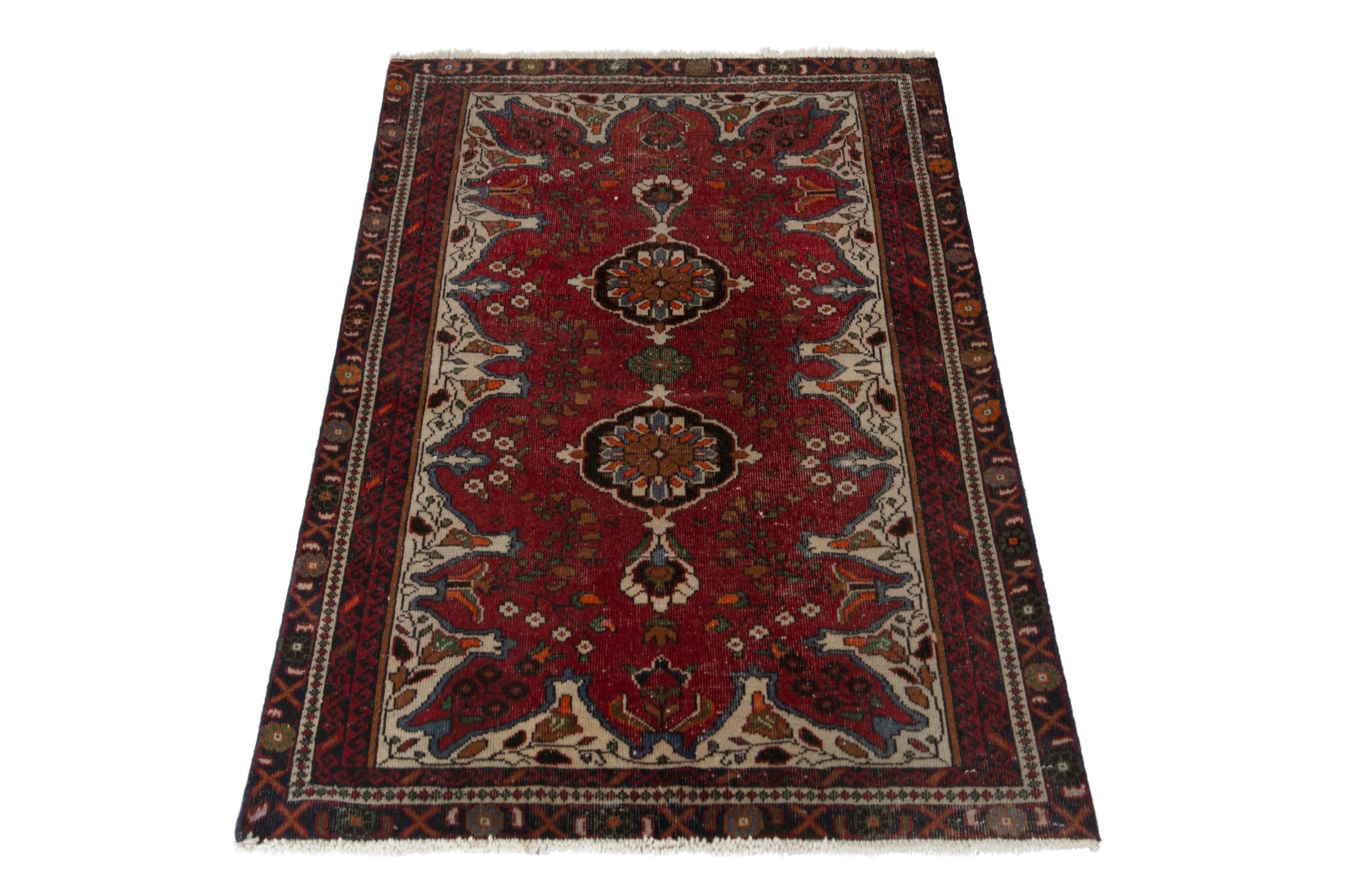 Persian Baluch accent rug in deep red and cream, view 3 of 18