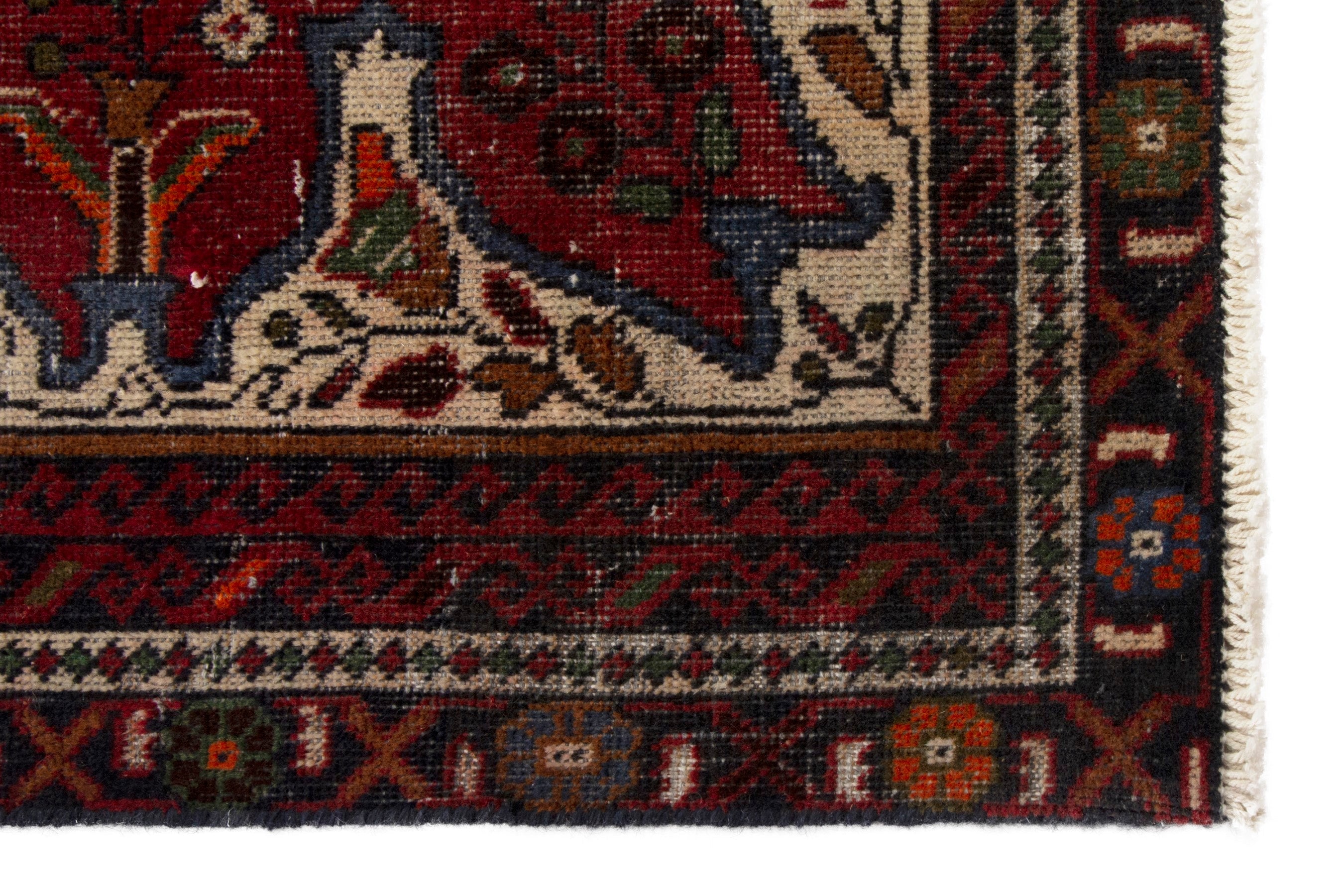 Persian Baluch accent rug in deep red and cream, view 5 of 18