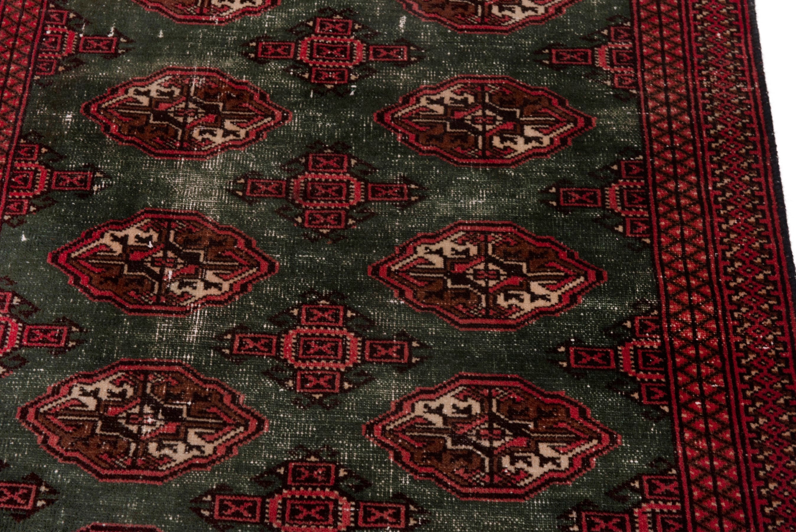 Persian Torkaman accent rug in forest and burgundy, view 10 of 18