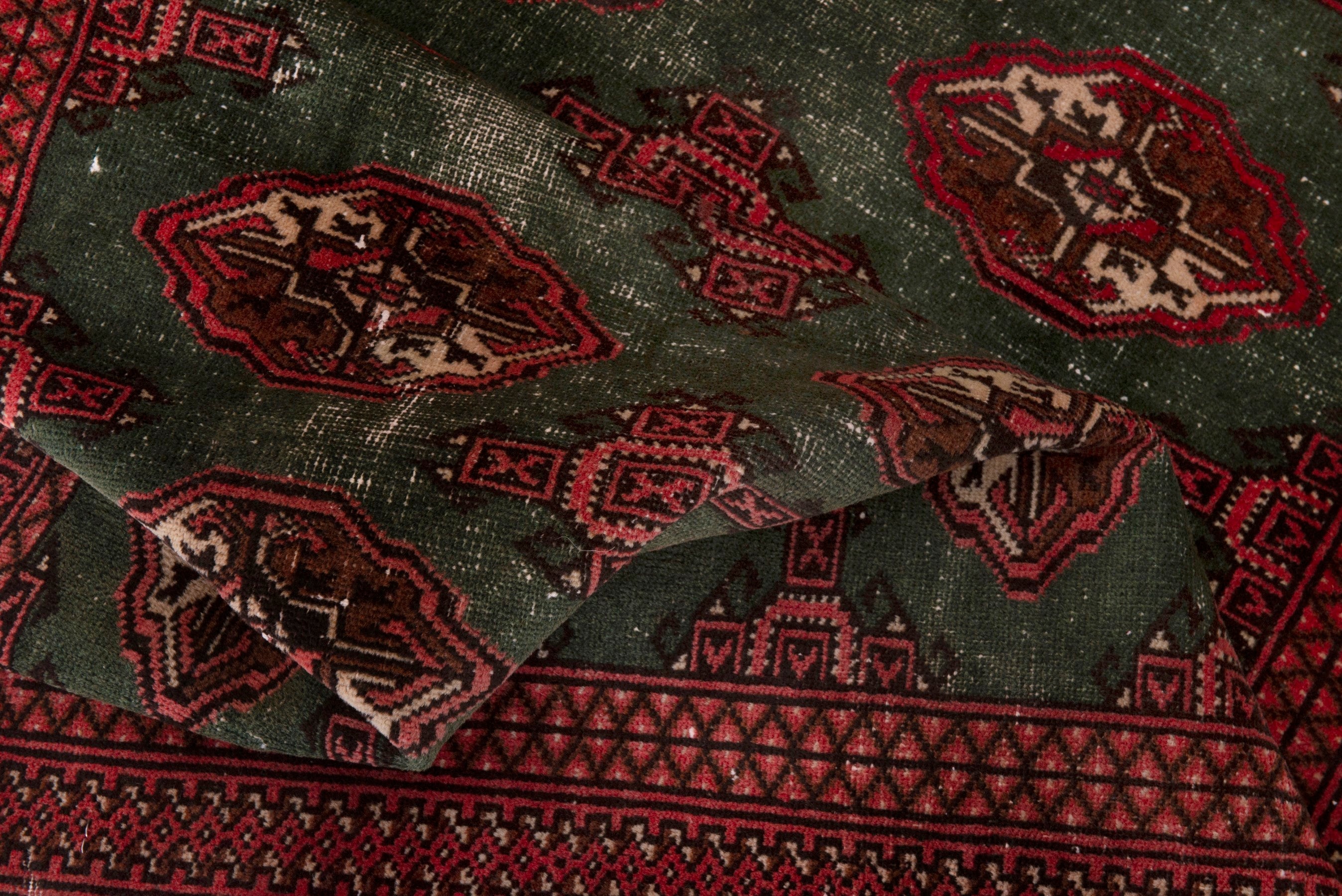 Persian Torkaman accent rug in forest and burgundy, view 15 of 18