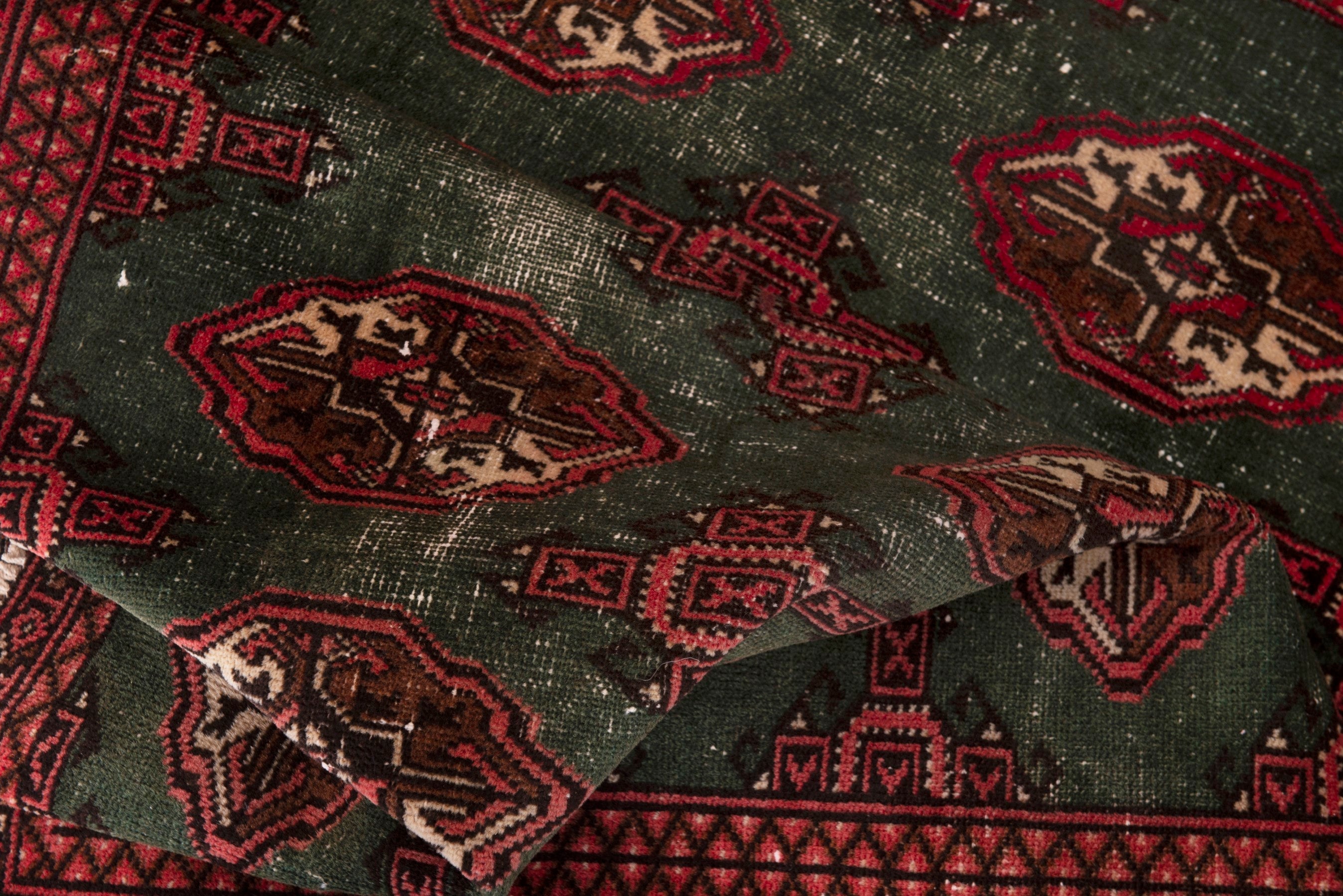 Persian Torkaman accent rug in forest and burgundy, view 16 of 18
