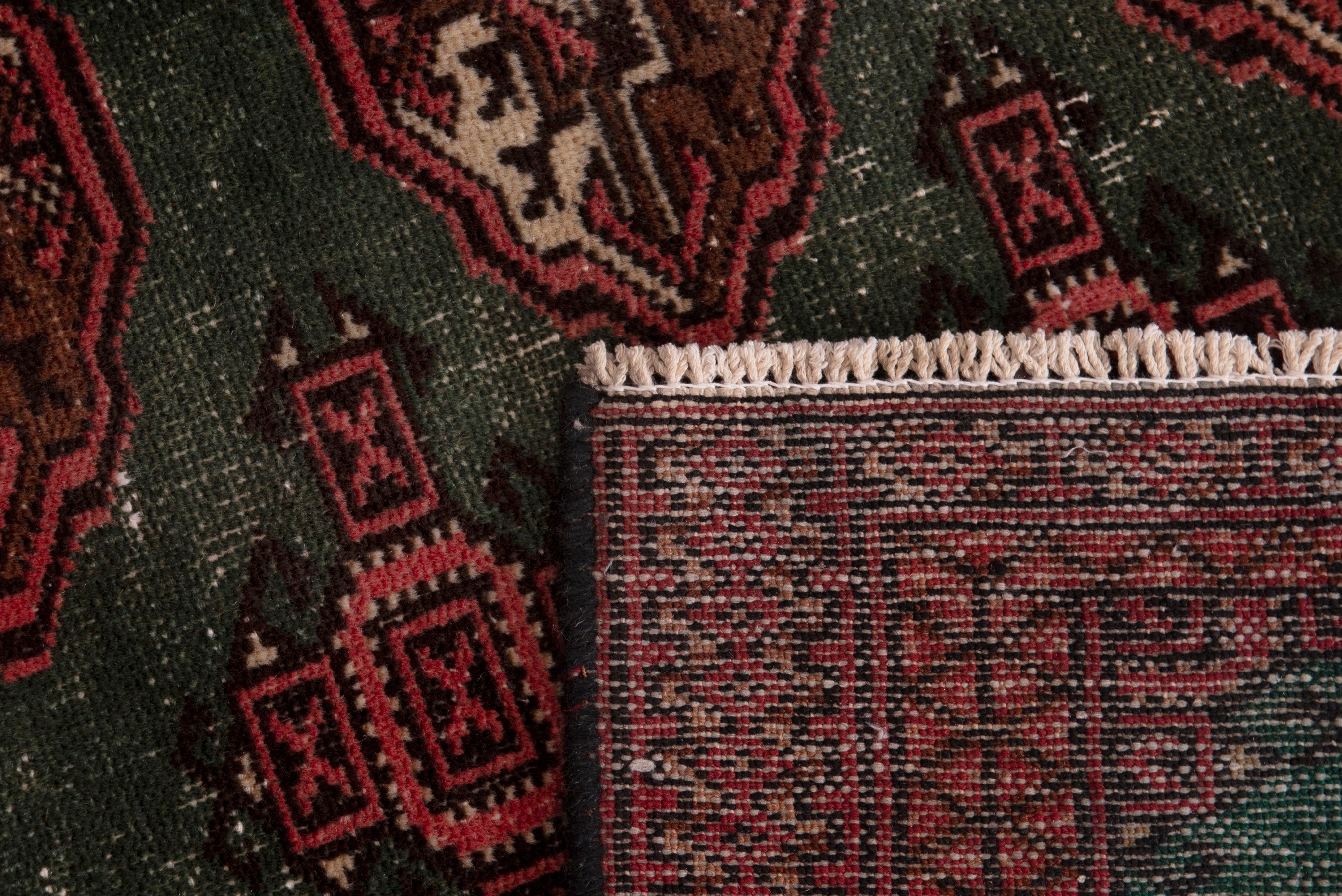 Persian Torkaman accent rug in forest and burgundy, view 18 of 18