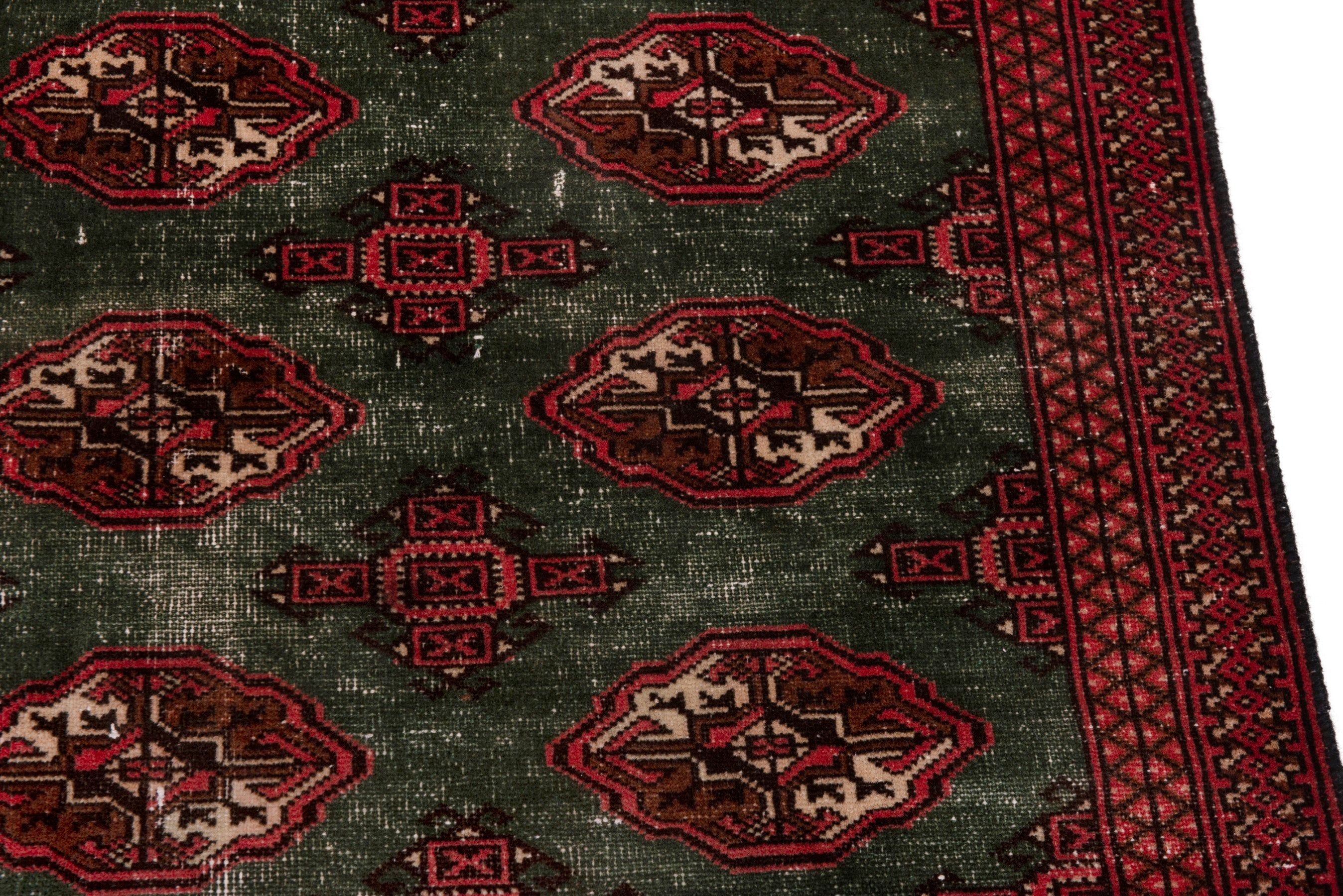 Persian Torkaman accent rug in forest and burgundy, view 7 of 18