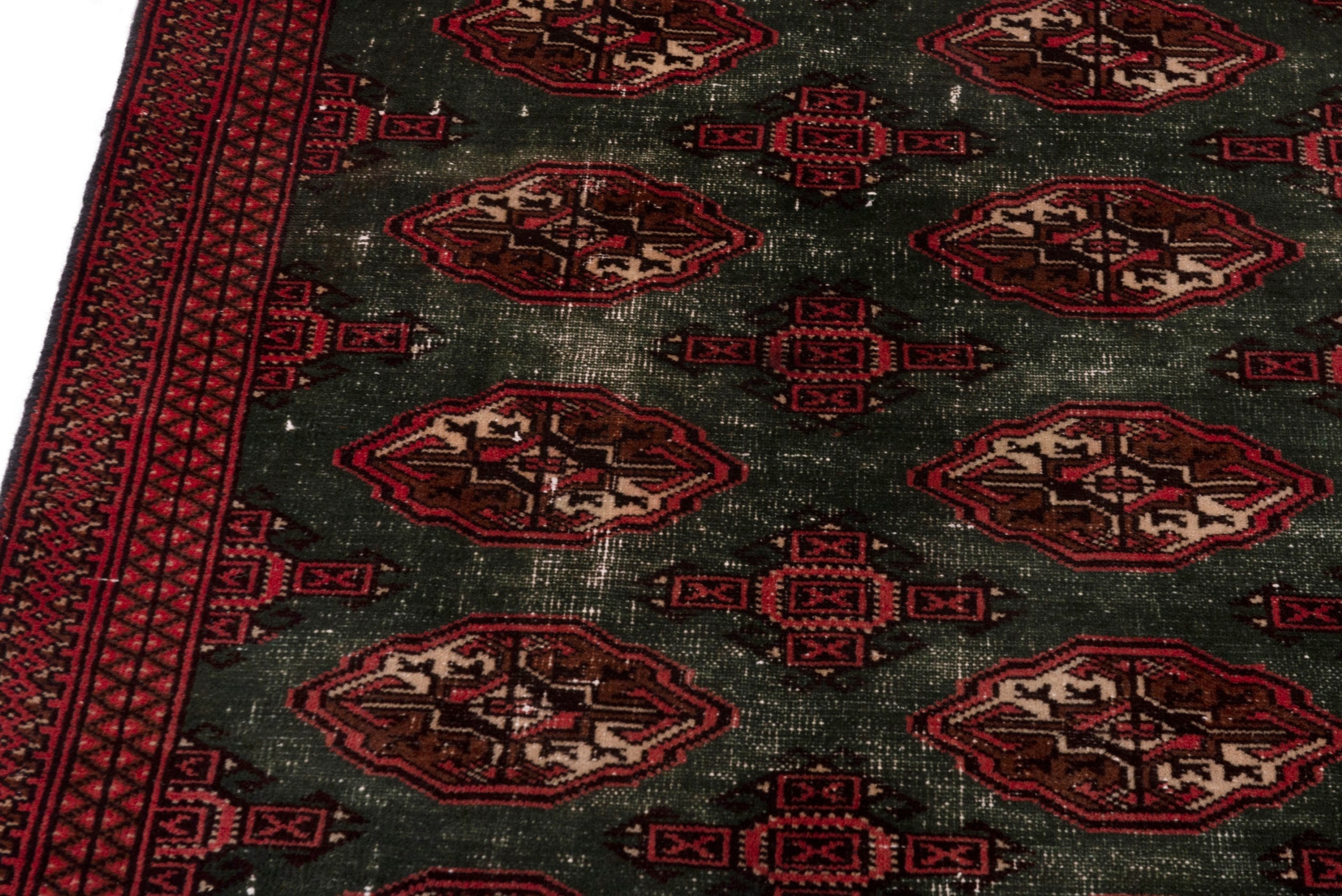 Persian Torkaman accent rug in forest and burgundy, view 9 of 18