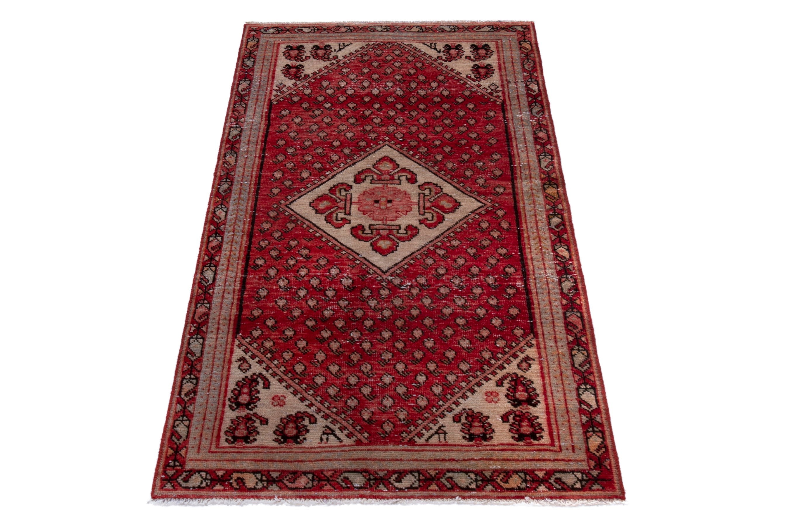 Persian Botteh accent rug in deep red and burgundy, view 2 of 17