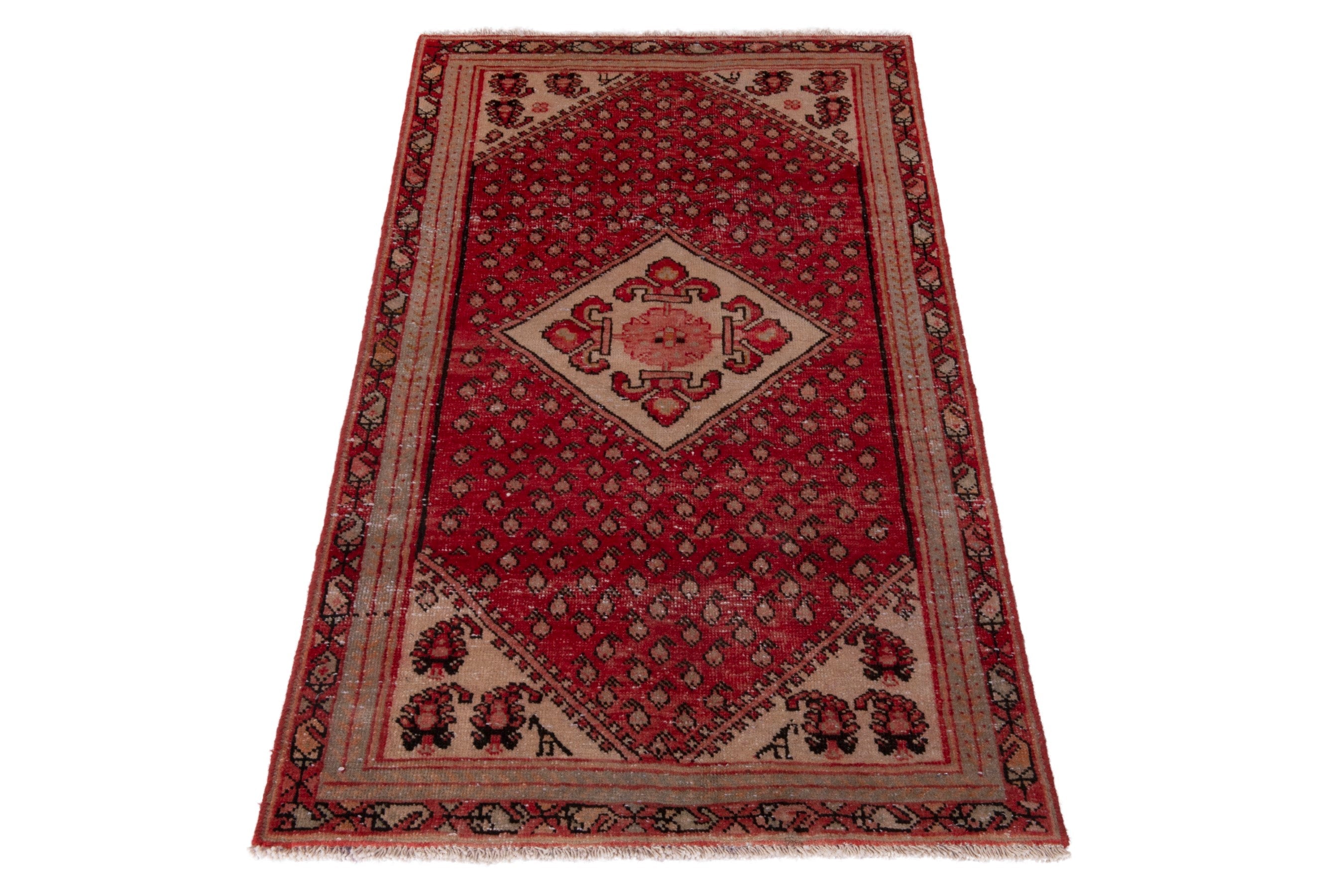 Persian Botteh accent rug in deep red and burgundy, view 3 of 17