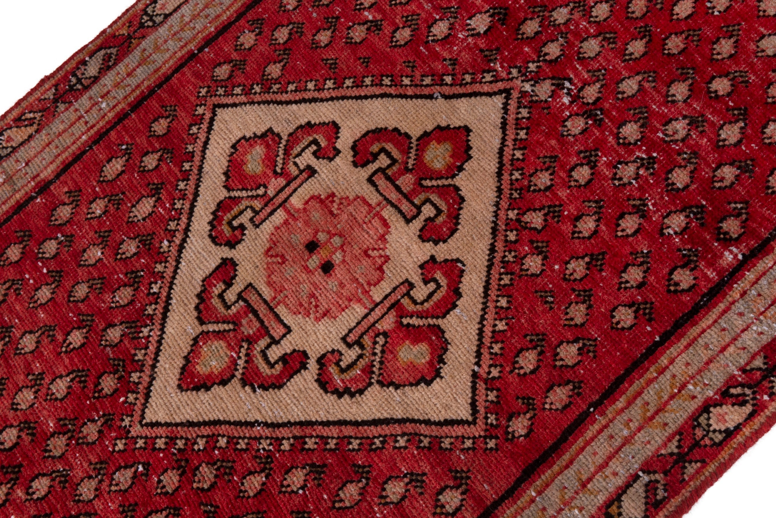 Persian Botteh accent rug in deep red and burgundy, view 4 of 17