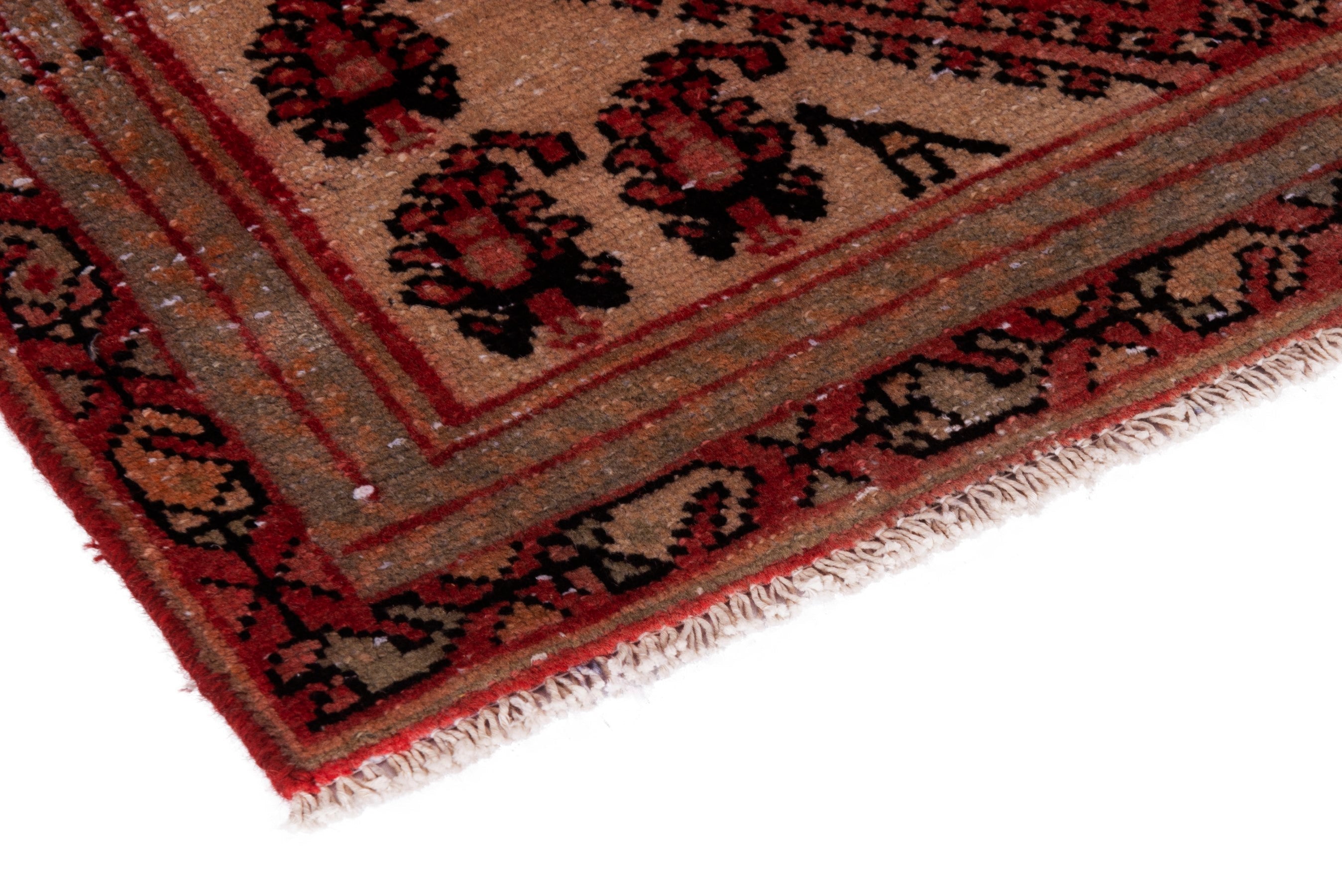 Persian Botteh accent rug in deep red and burgundy, view 6 of 17
