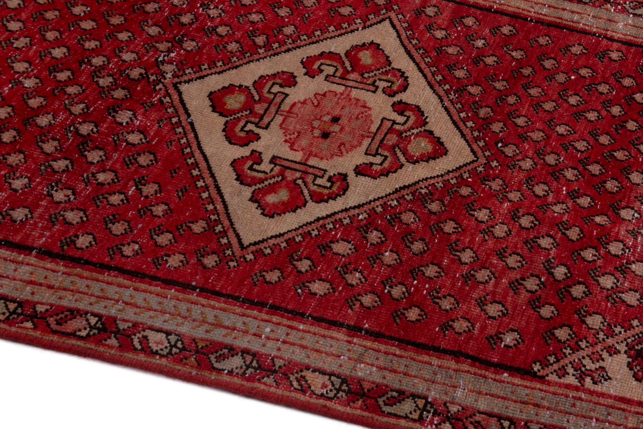 Persian Botteh accent rug in deep red and burgundy, view 8 of 17