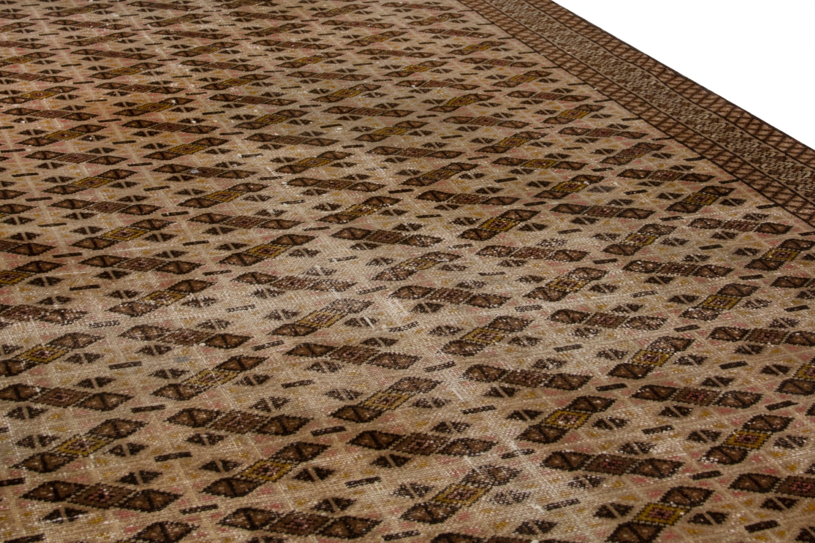 Persian Torkaman accent rug in cream and dark brown, view 10 of 17