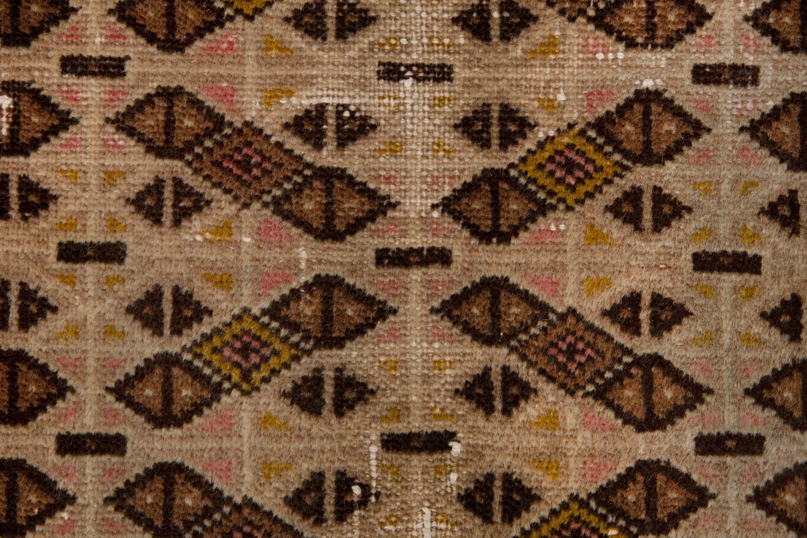 Persian Torkaman accent rug in cream and dark brown, view 11 of 17