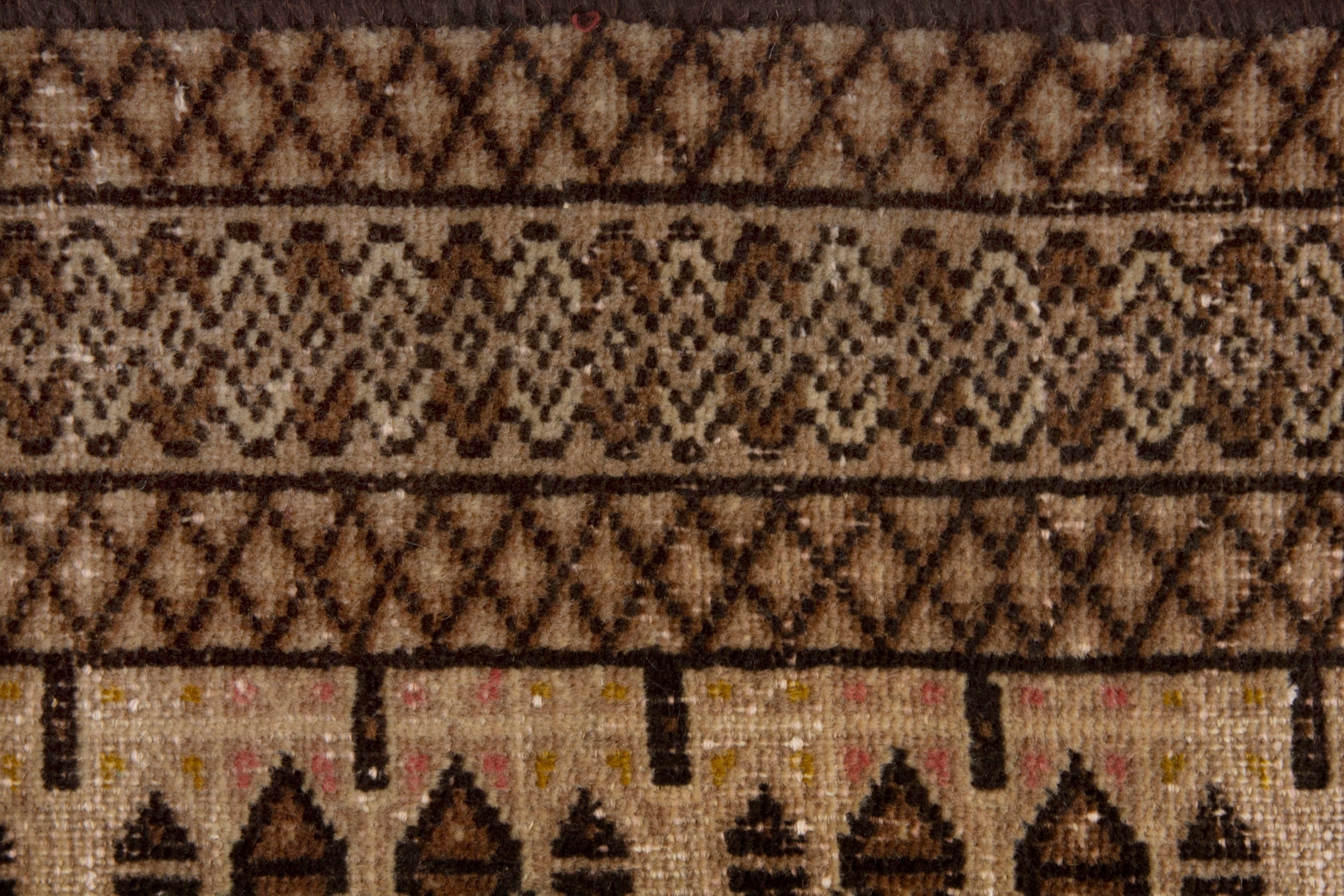 Persian Torkaman accent rug in cream and dark brown, view 12 of 17
