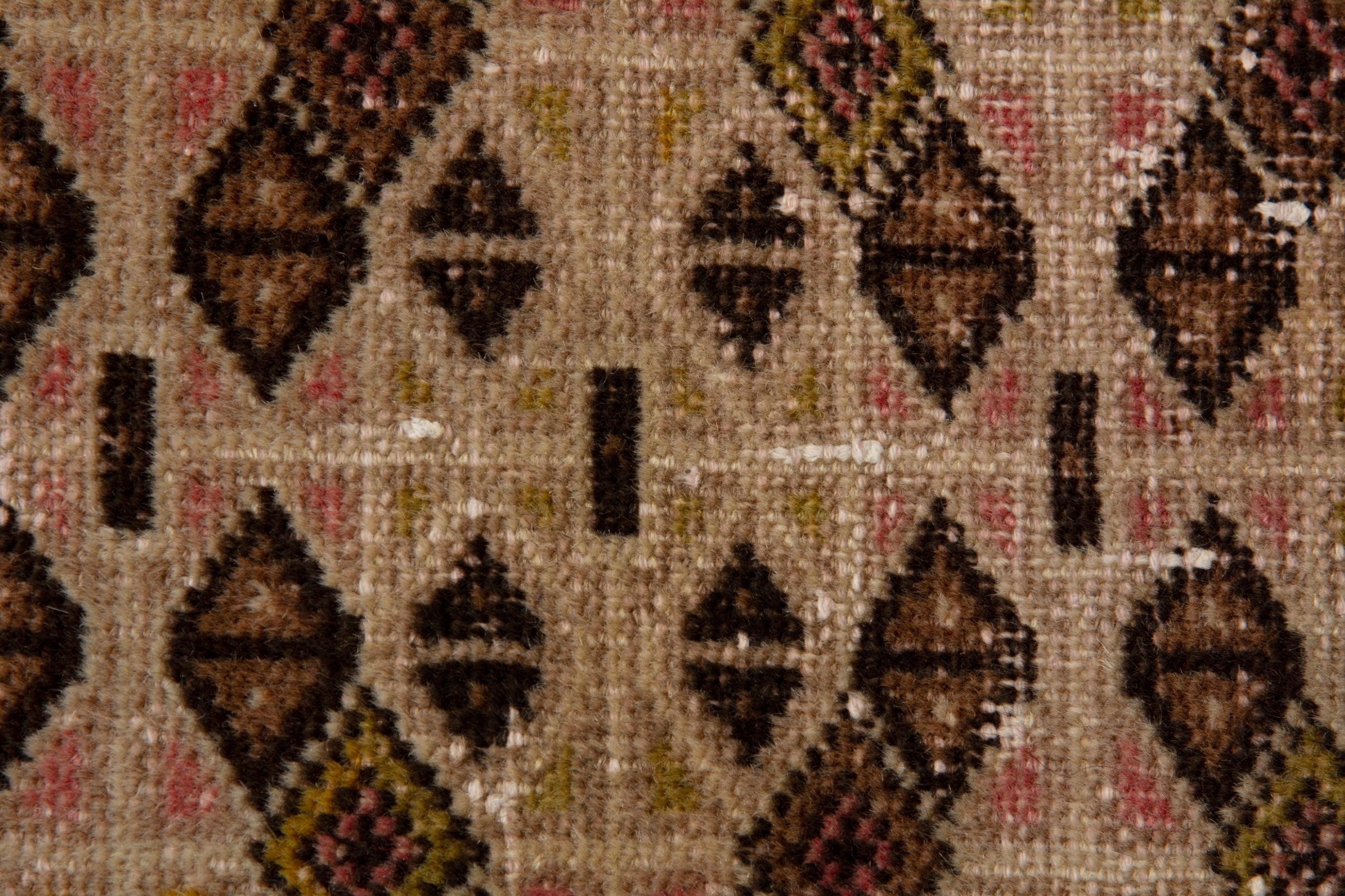 Persian Torkaman accent rug in cream and dark brown, view 13 of 17