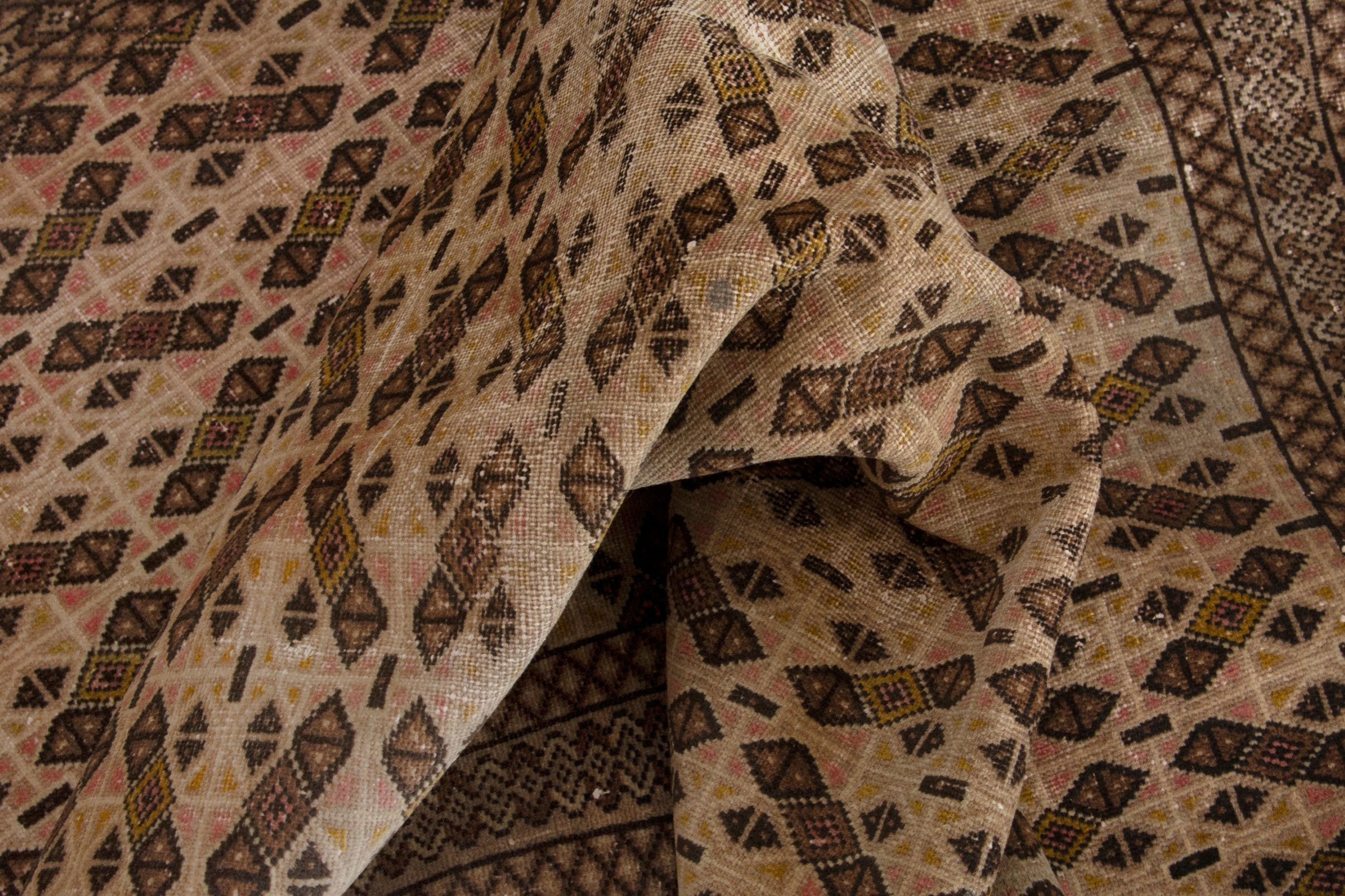 Persian Torkaman accent rug in cream and dark brown, view 16 of 17