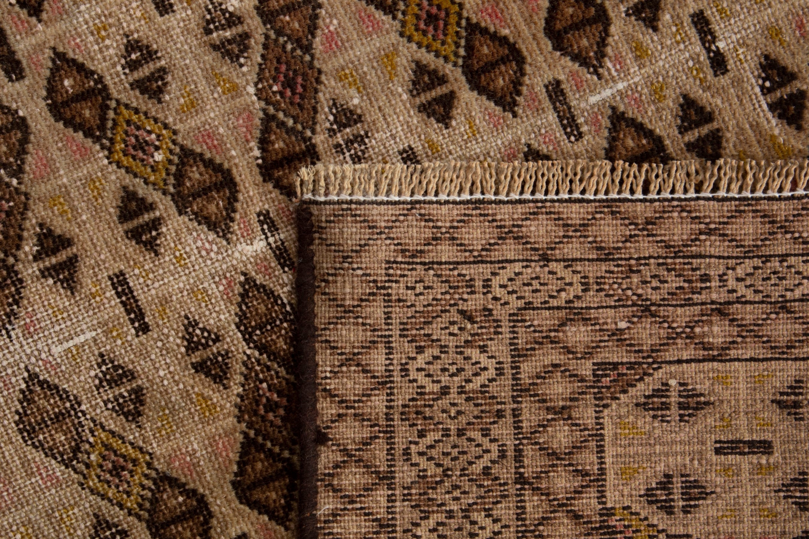 Persian Torkaman accent rug in cream and dark brown, view 17 of 17