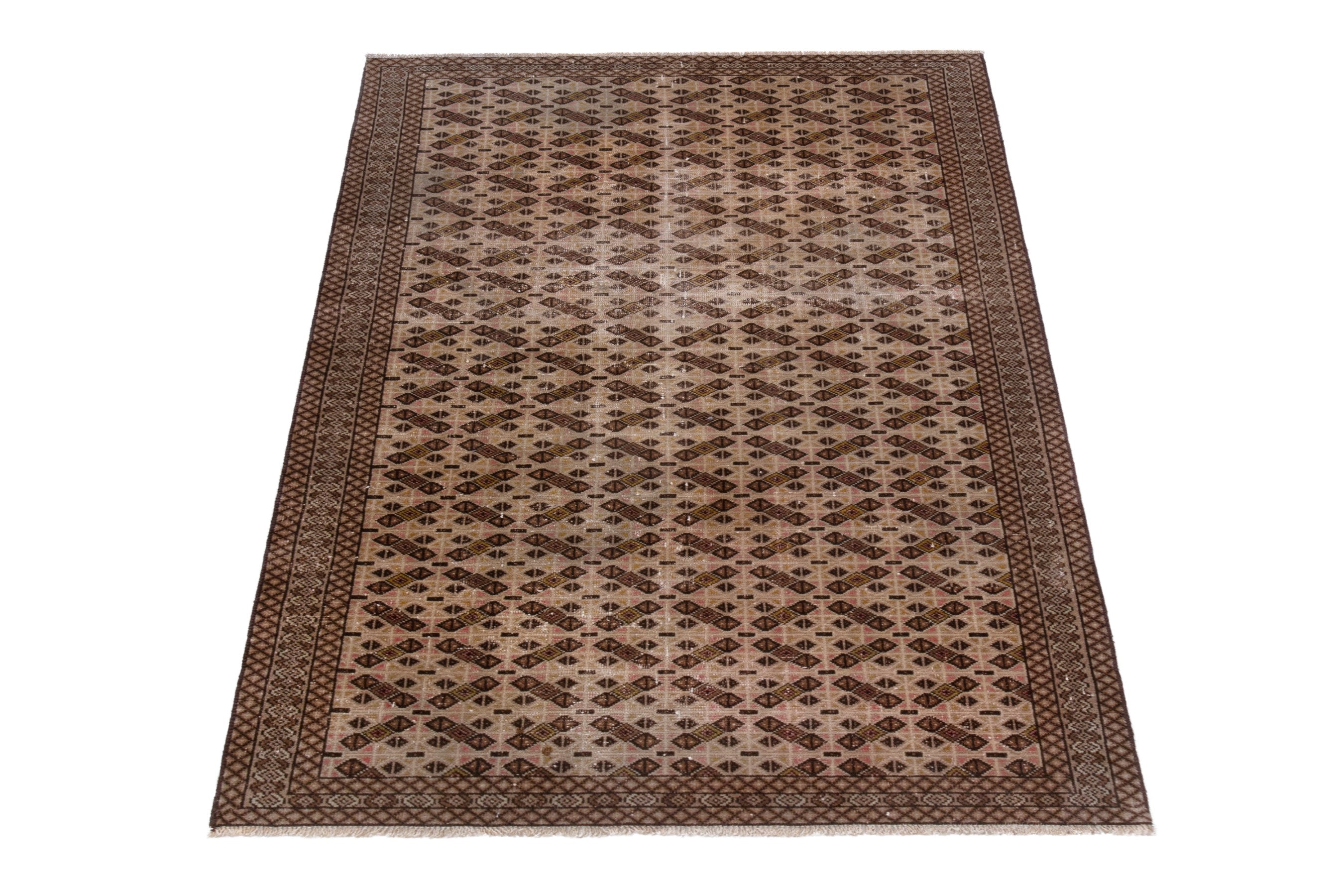 Persian Torkaman accent rug in cream and dark brown, view 3 of 17