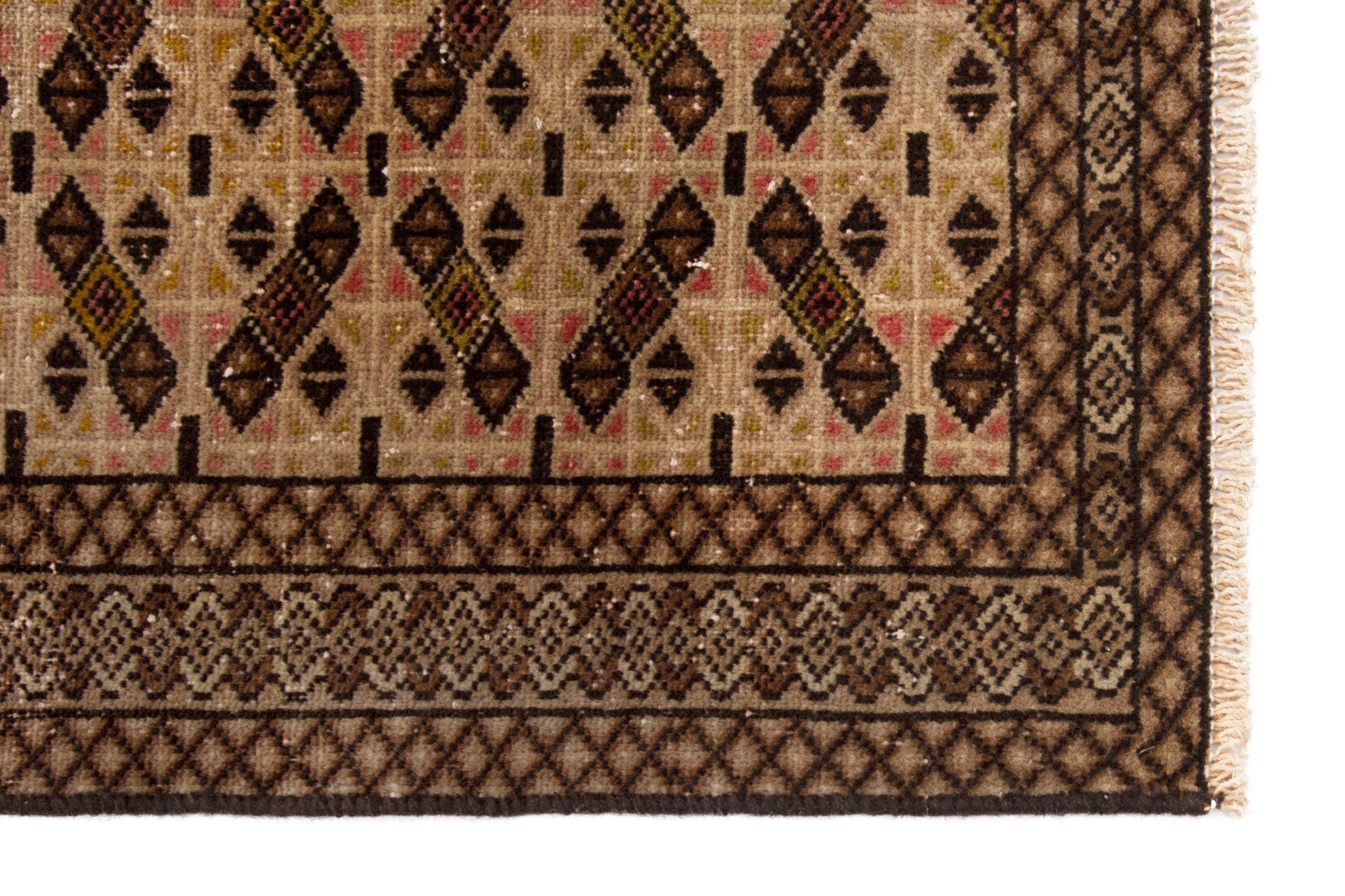 Persian Torkaman accent rug in cream and dark brown, view 5 of 17