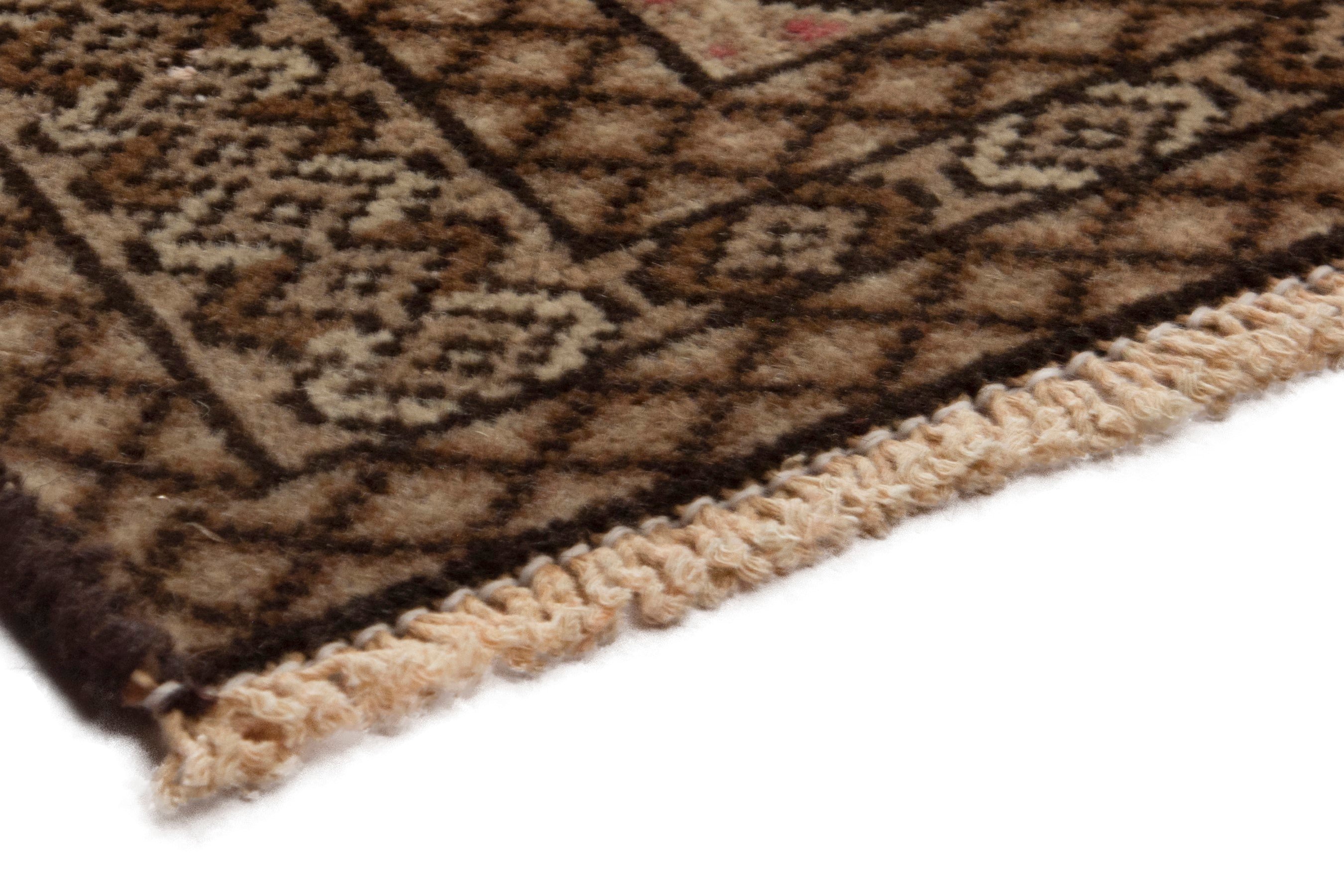 Persian Torkaman accent rug in cream and dark brown, view 6 of 17