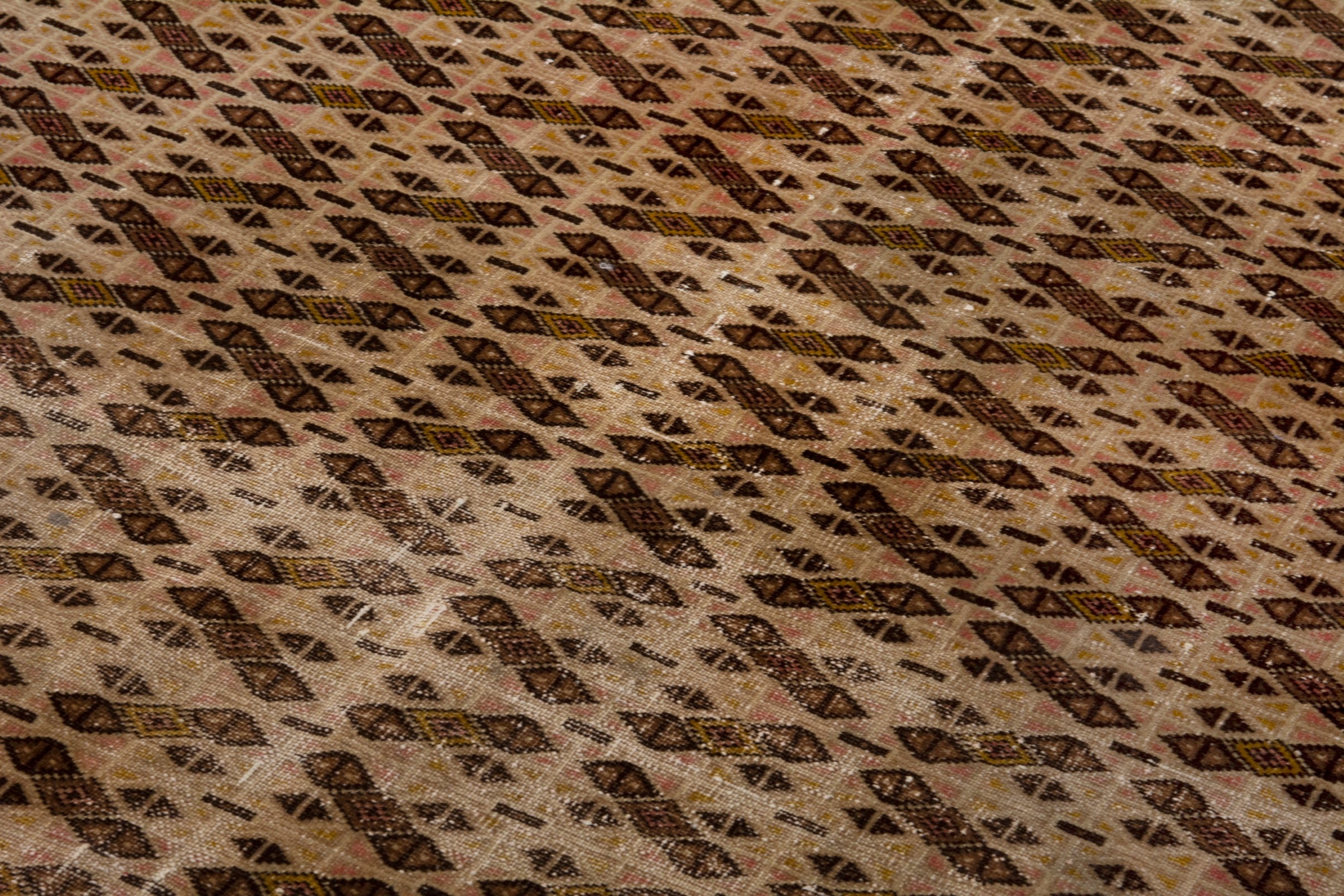 Persian Torkaman accent rug in cream and dark brown, view 9 of 17