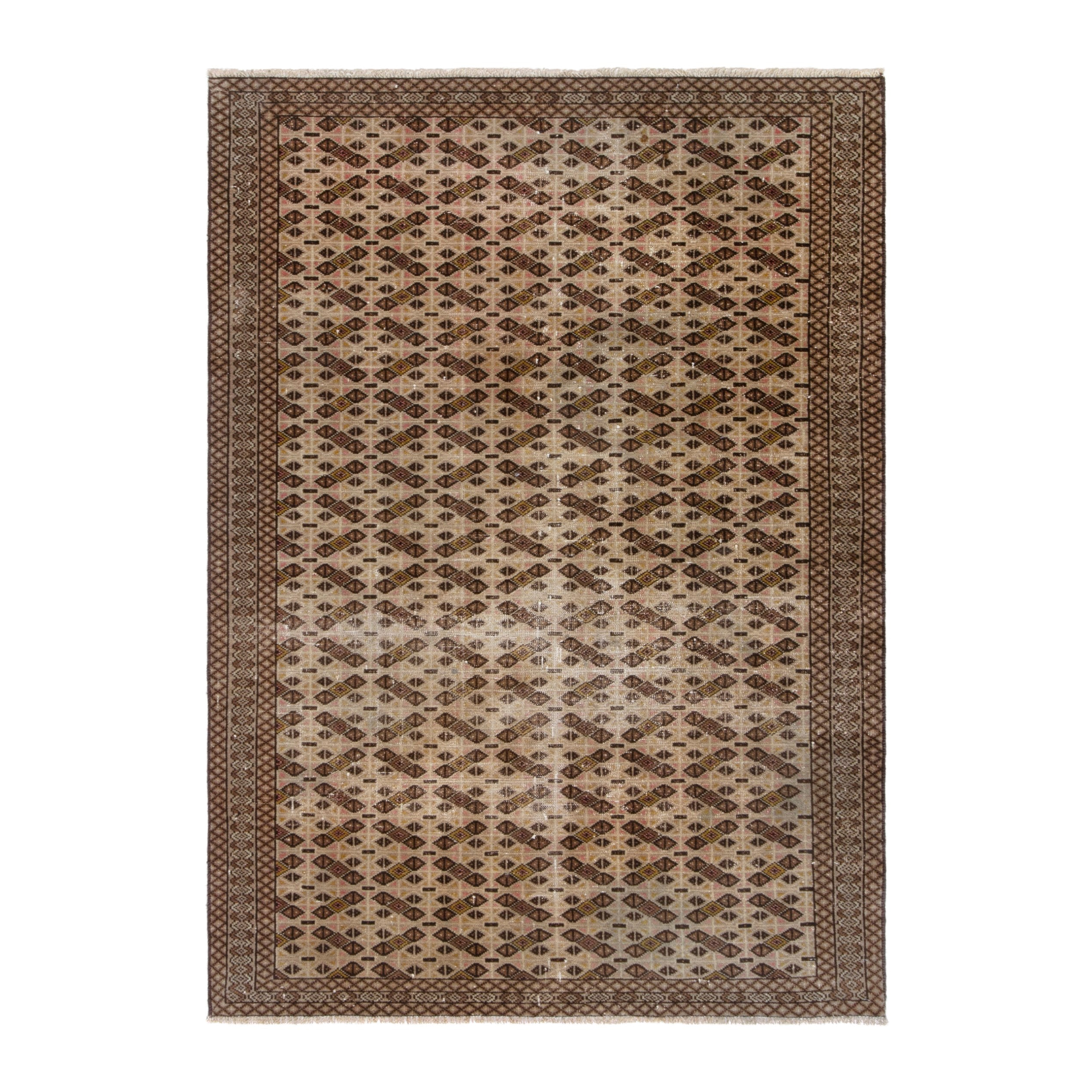 Persian Torkaman accent rug in cream and dark brown, 4'3" x 6'