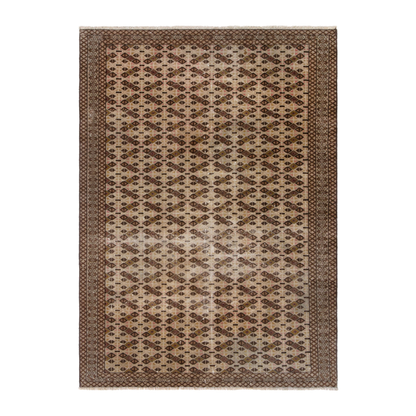 Persian Torkaman accent rug in cream and dark brown, 4'3" x 6'