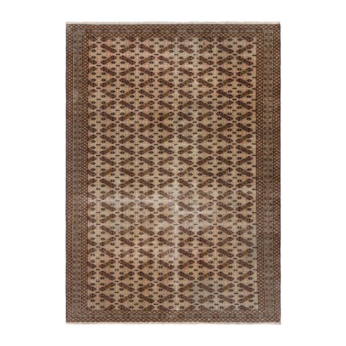 Persian Torkaman accent rug in cream and dark brown, 4'3" x 6'