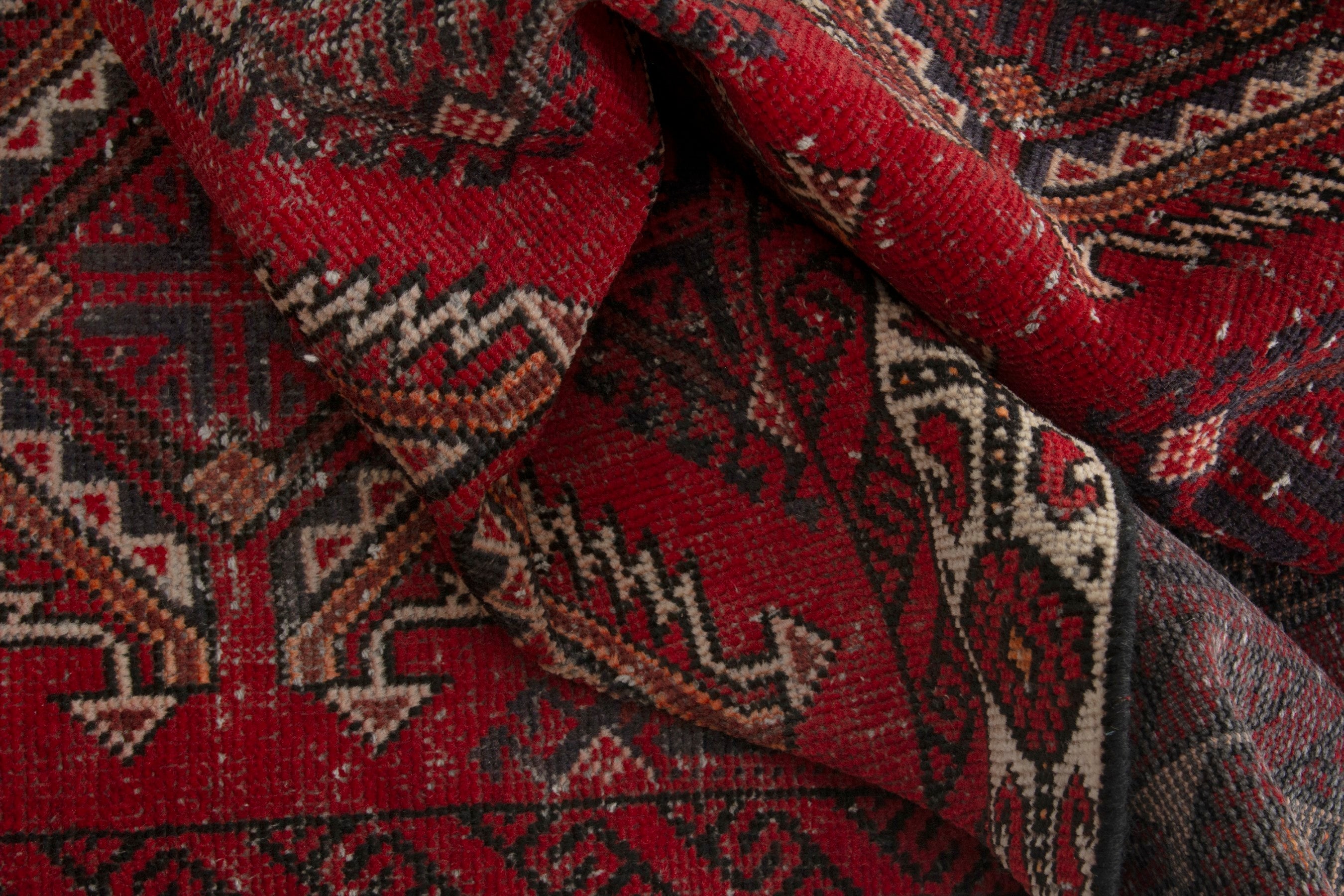 Persian Ferdos accent rug in deep red and cream, view 14 of 17